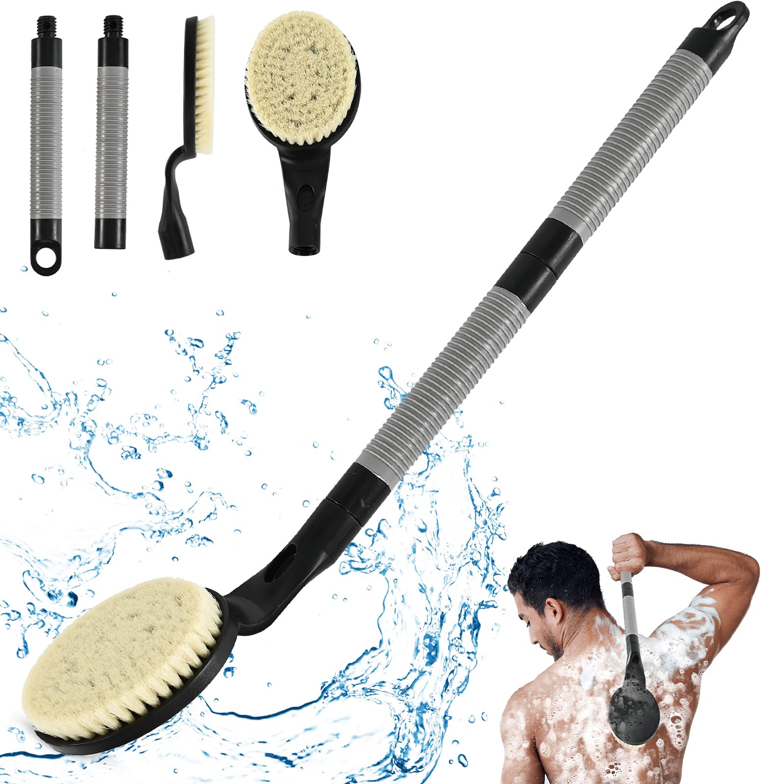 Back Scrubber Anti Slip For Shower, 21.7    Detachable Back Bath Brush For Shower, Back Scrubber, Exfoliation And Improved Skin