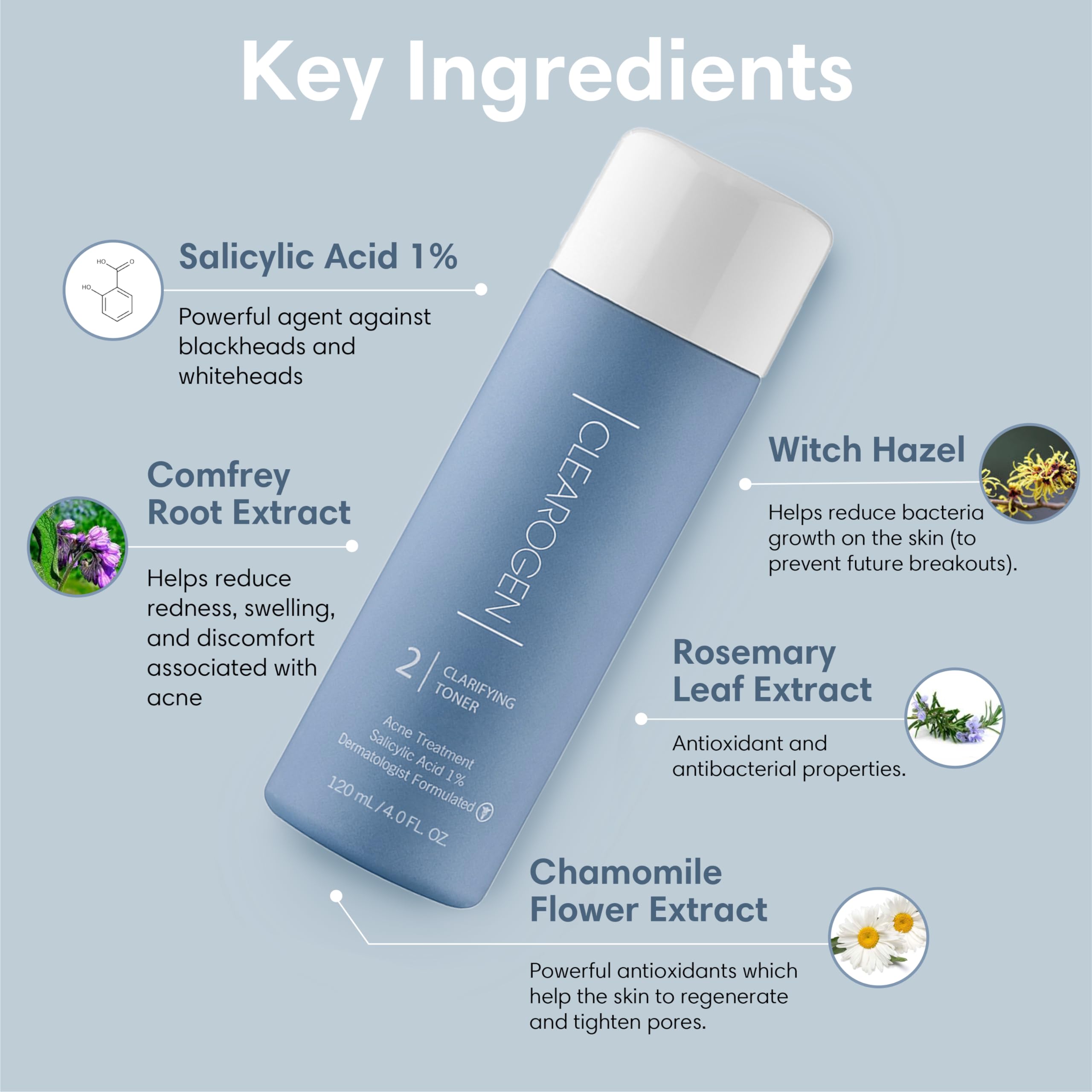 Clearogen Clarifying Toner for Acne and Blemishes, Face Toner, Facial Toner, Skin Toner, Acne Toner, Toner Oily Skin, Salicylic