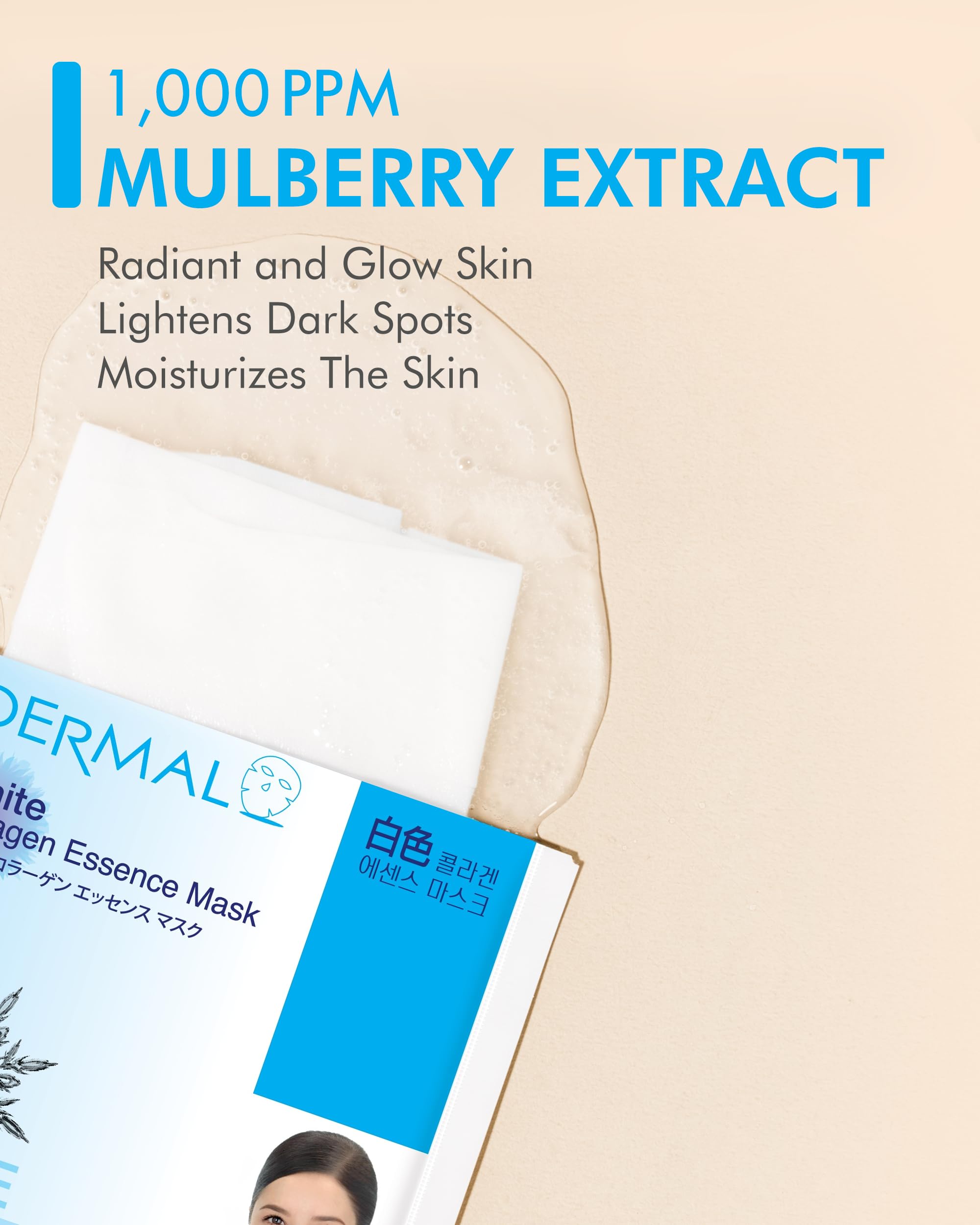 DERMAL White Collagen Essence Full Face Facial Mask Sheet 23g Pack of 10