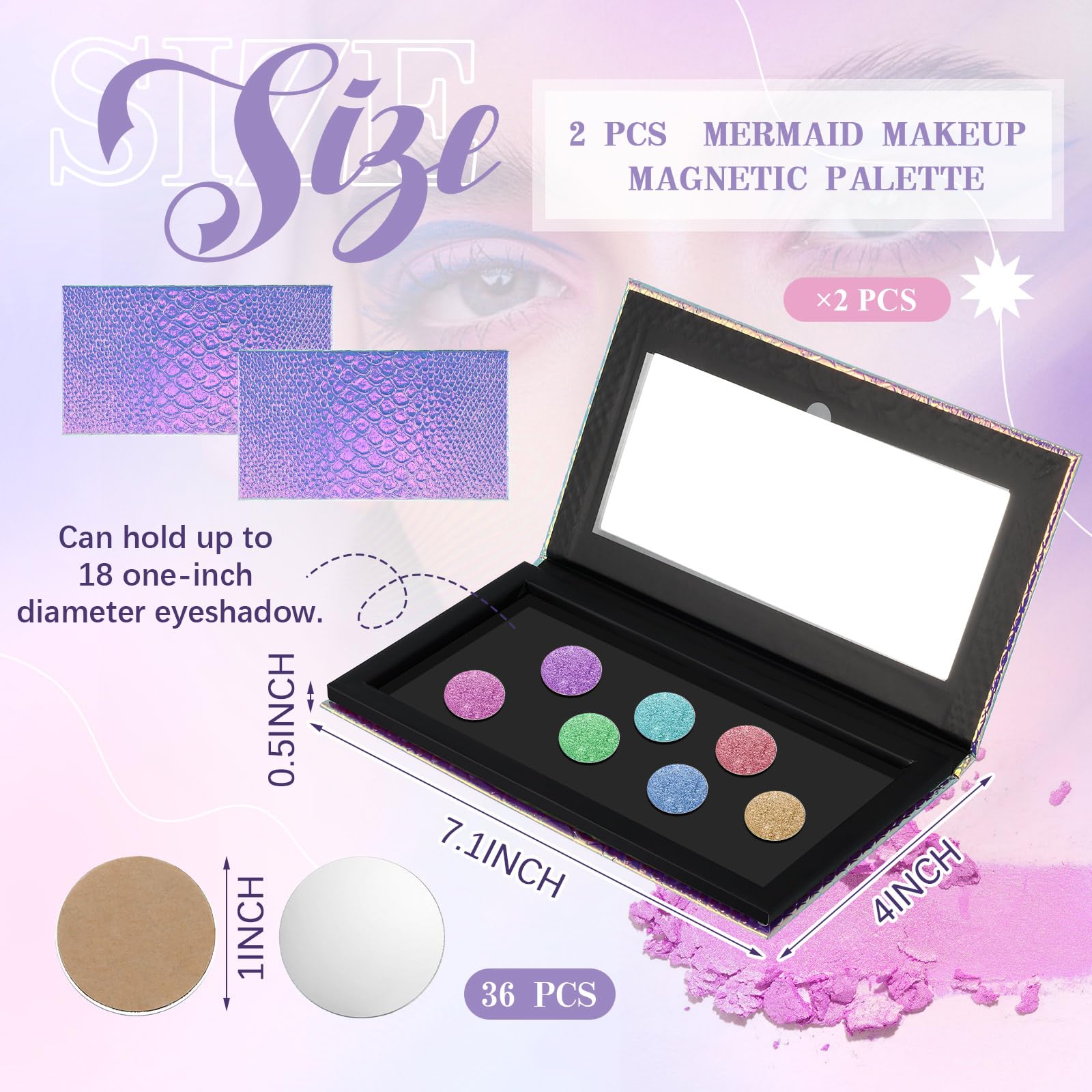 Dansib 2 Pieces Magnetic Palette Mermaid Empty Palette With Mirror And 36 Pcs Adhesive Metal Empty Palette Stickers Large Mermai