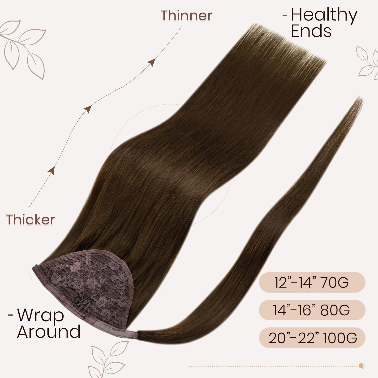 Hetto Ponytail Extensions Human Hair Brown 22 Inch Wrap Around Ponytail Hair Extensions #4 Dark Brown Clip In Ponytail Human Hai