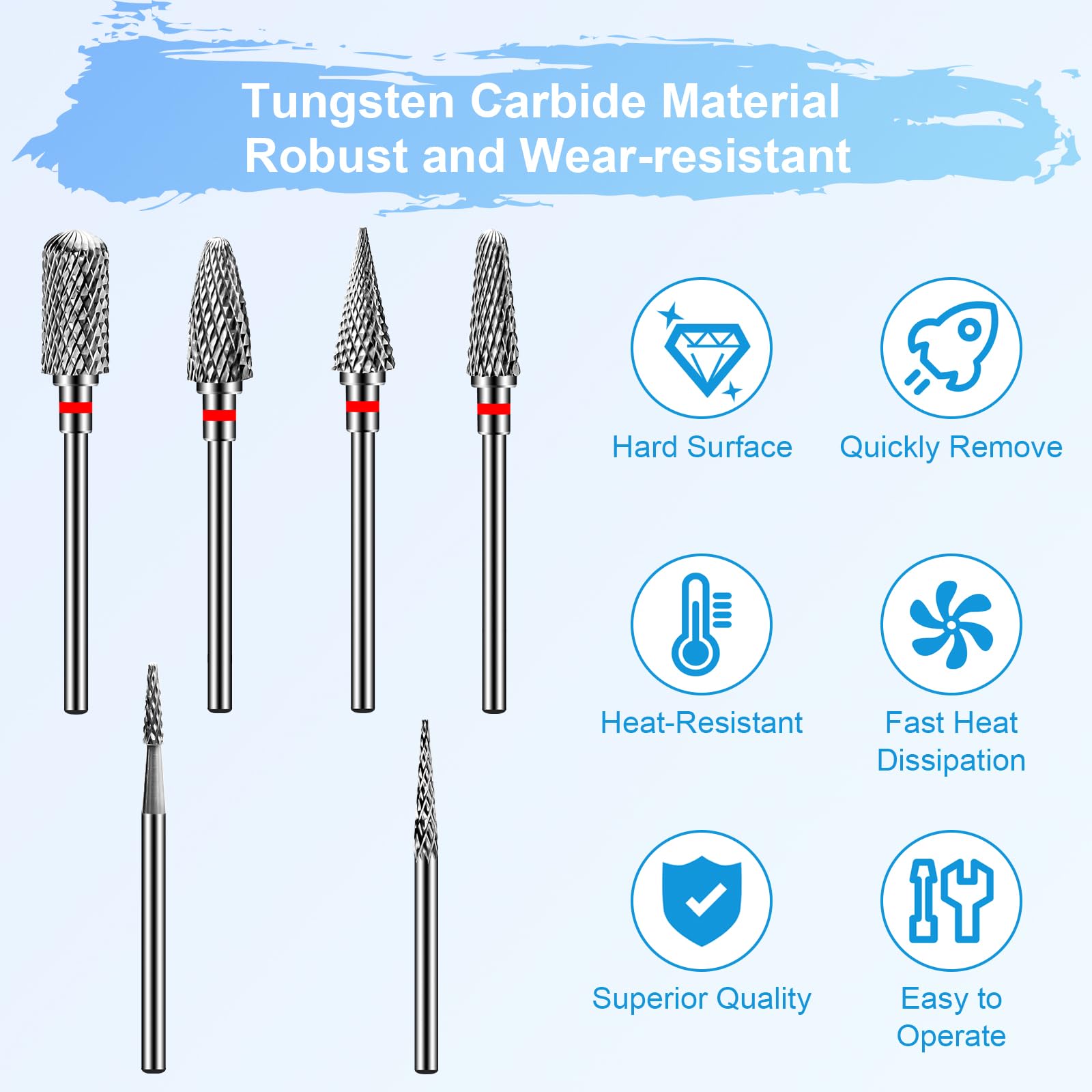 Diesisa 6 Pack Nail Drill Bits For Acrylic Nails, 3/32'''' Shank Drill Bits For Nails, Professional Electric Cuticle Bit For Nai
