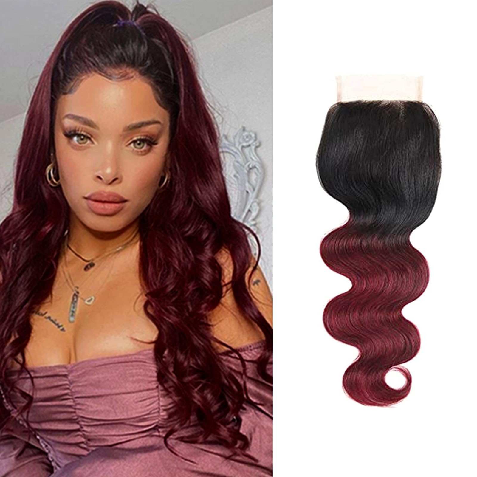 1B/99J 12 Inch Human Hair Closure Ombre Pre Plucked With 4X4 Lace Baby Hair Grade 9A High Density Body Wave Brazilian Virgin Raw