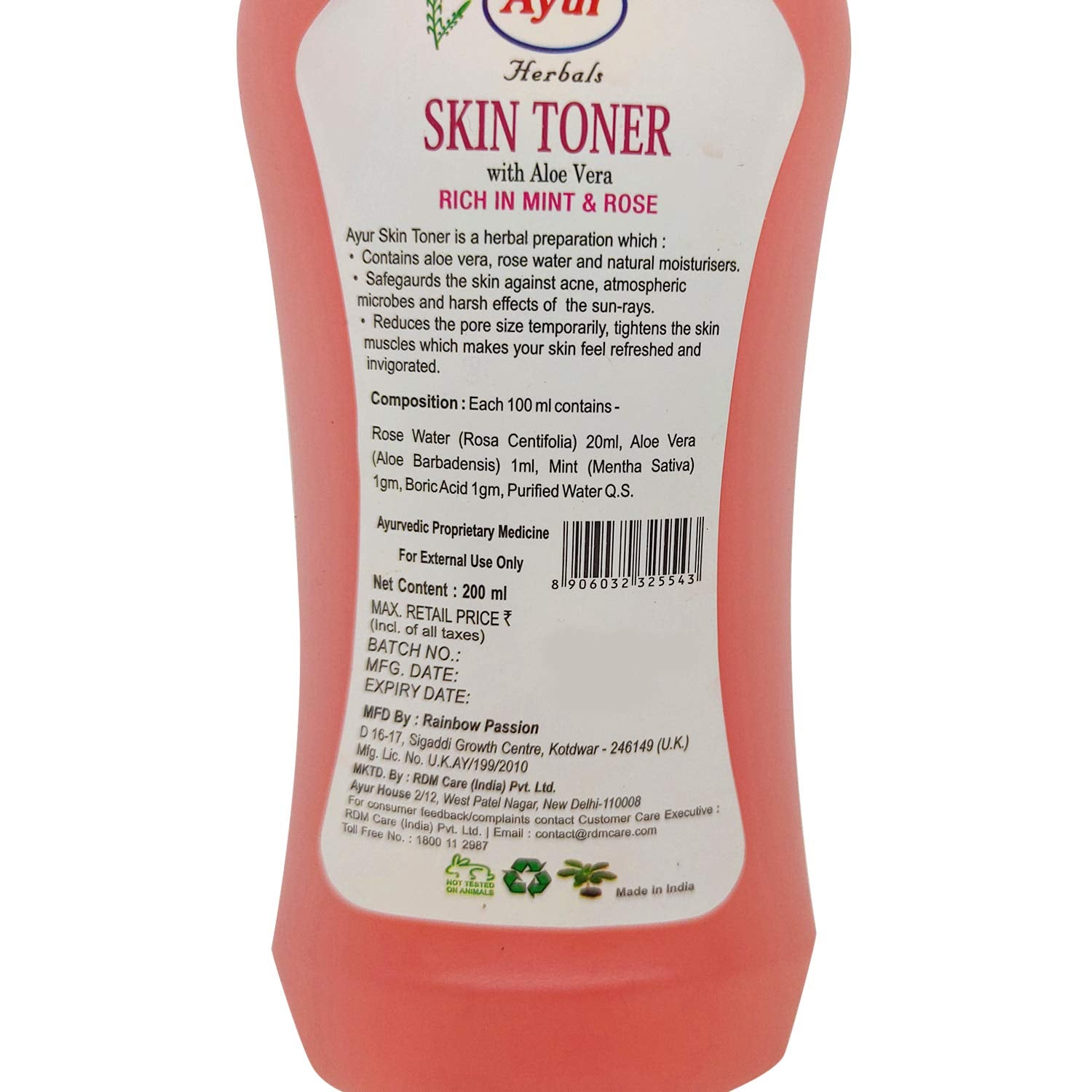 Ayur Herbals Skin Toner With Aloevera, 200ml