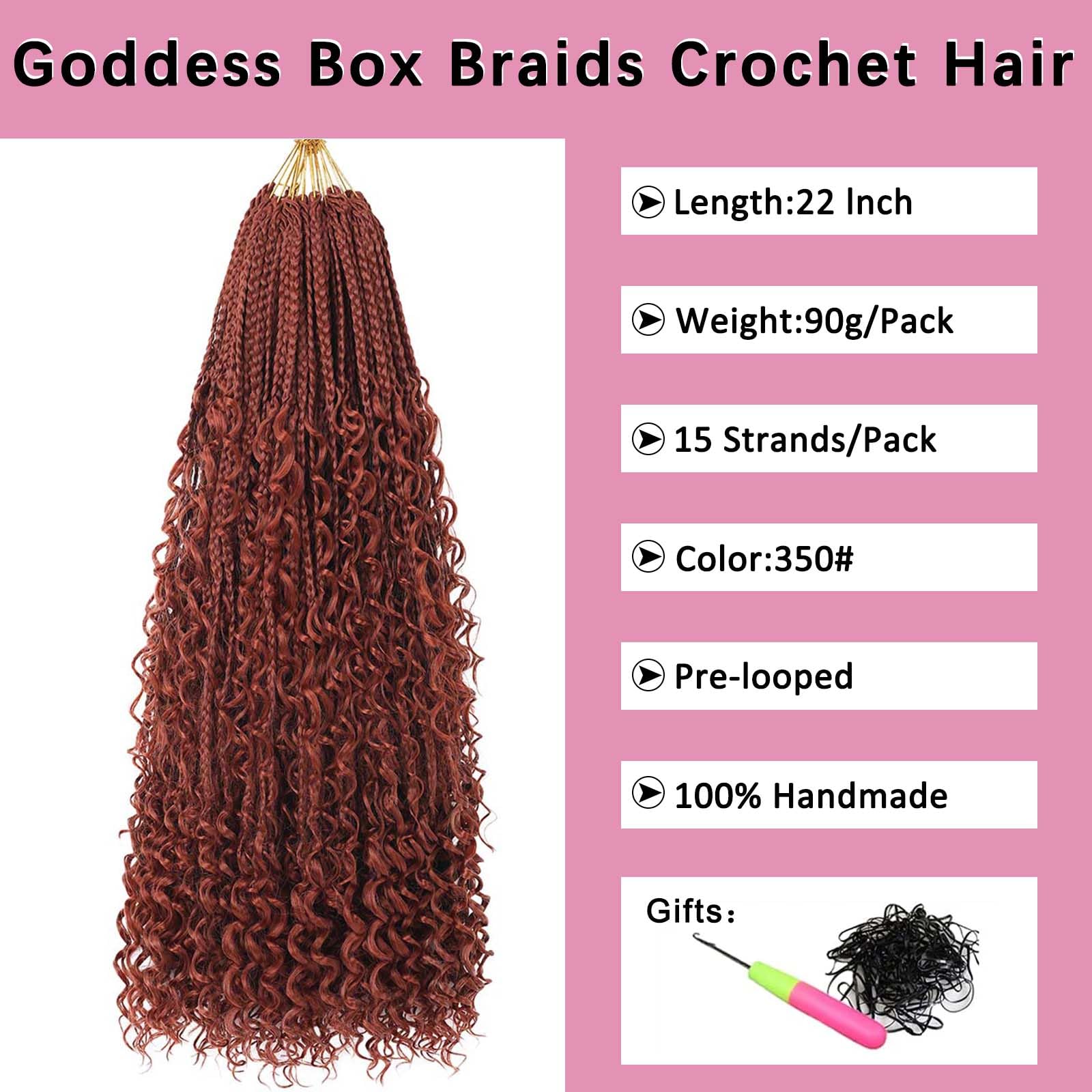 Cookoo 22 Inch Boho Box Braids Crochet Hair For Black Women 8 Packs Synthetic Knotless Goddess Box Braids Curly Ends Twist Croch