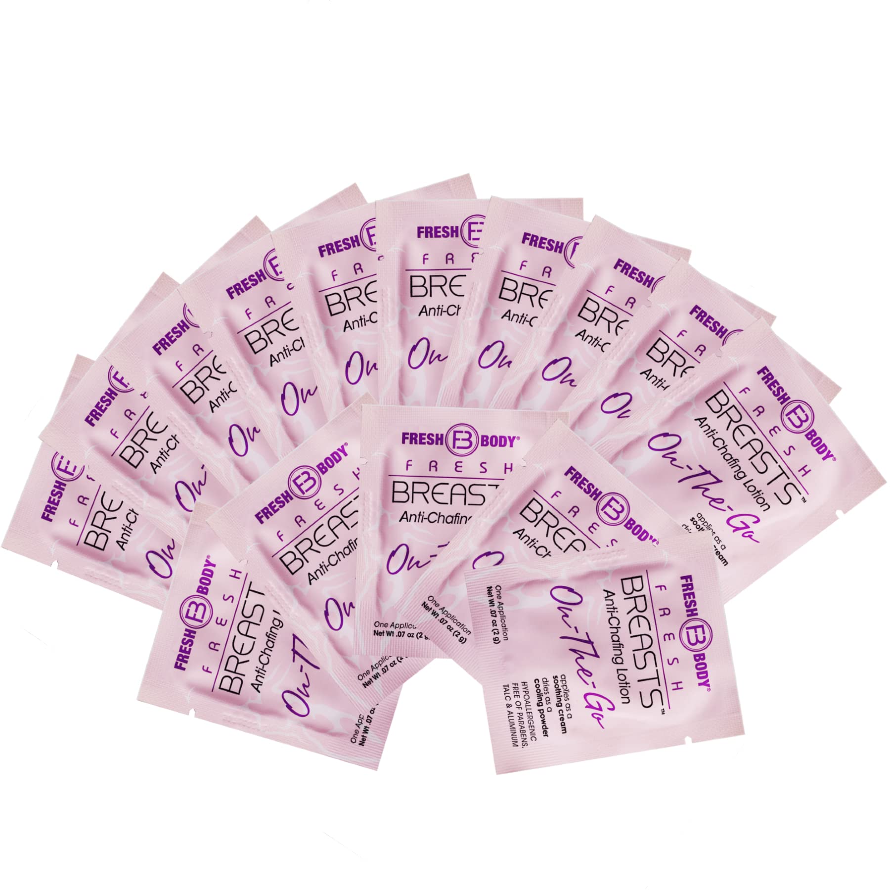 Fresh Body Fb Breasts On-The-Go Anti-Chafing Deodorant Lotion To Powder - Unscented, 0.07 Oz Travel Size (60 Pack) Soothing Loti