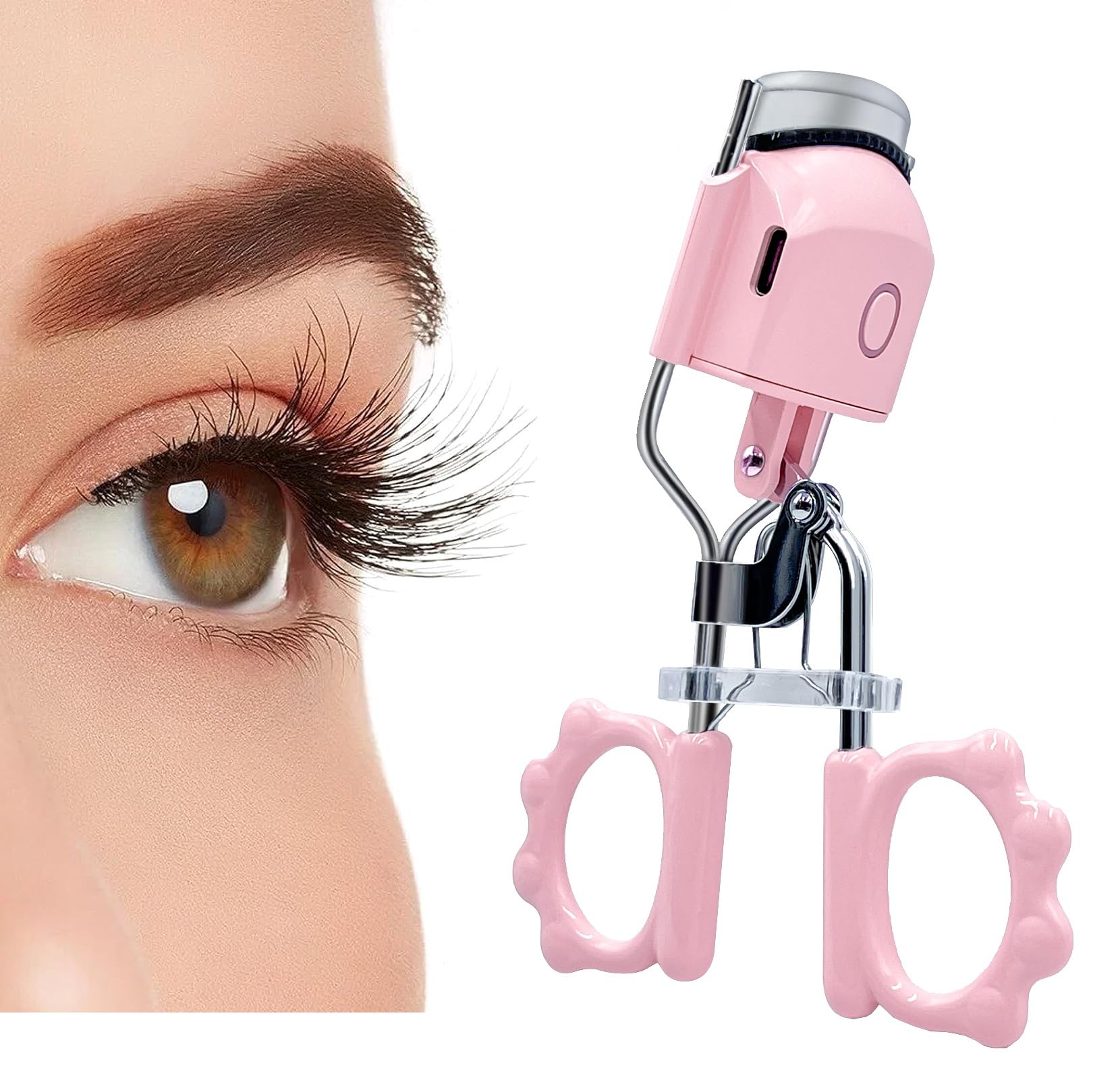 Pinkiou Heated Eyelash Curler with Comb USB Rechargeable Lash Curler Long Lasting Ironing Electric Eyelash Curler with Silcone P