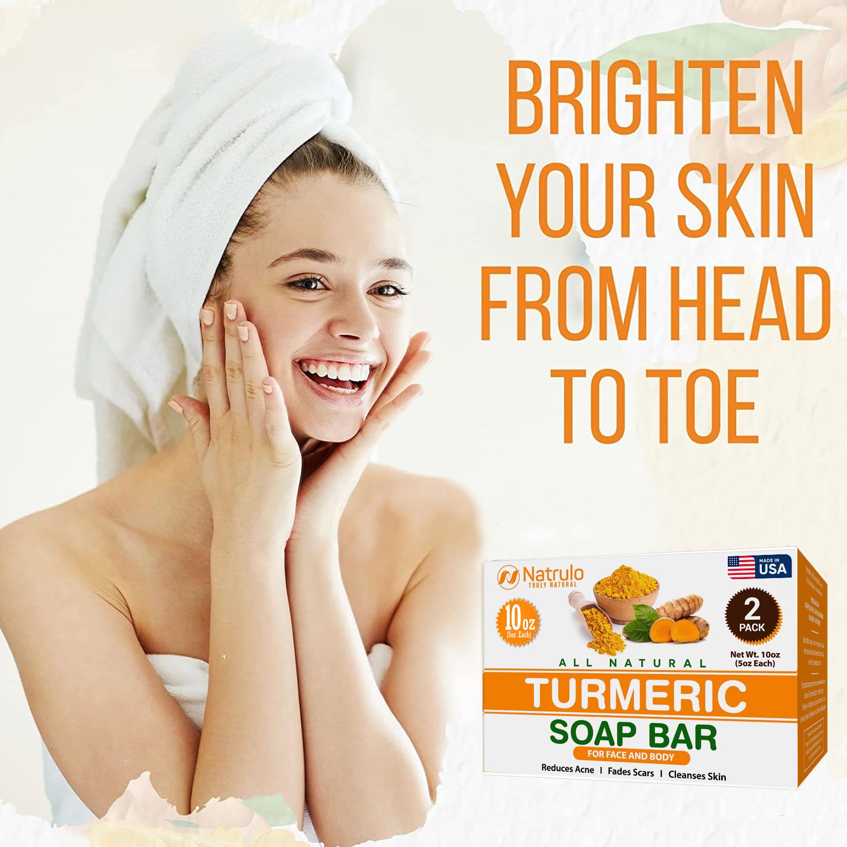 Turmeric Soap Bar For Face & Body - Natural Skin Brightening Soap For Dark Spots, Intimate Areas, Underarms - Turmeric Face Wash