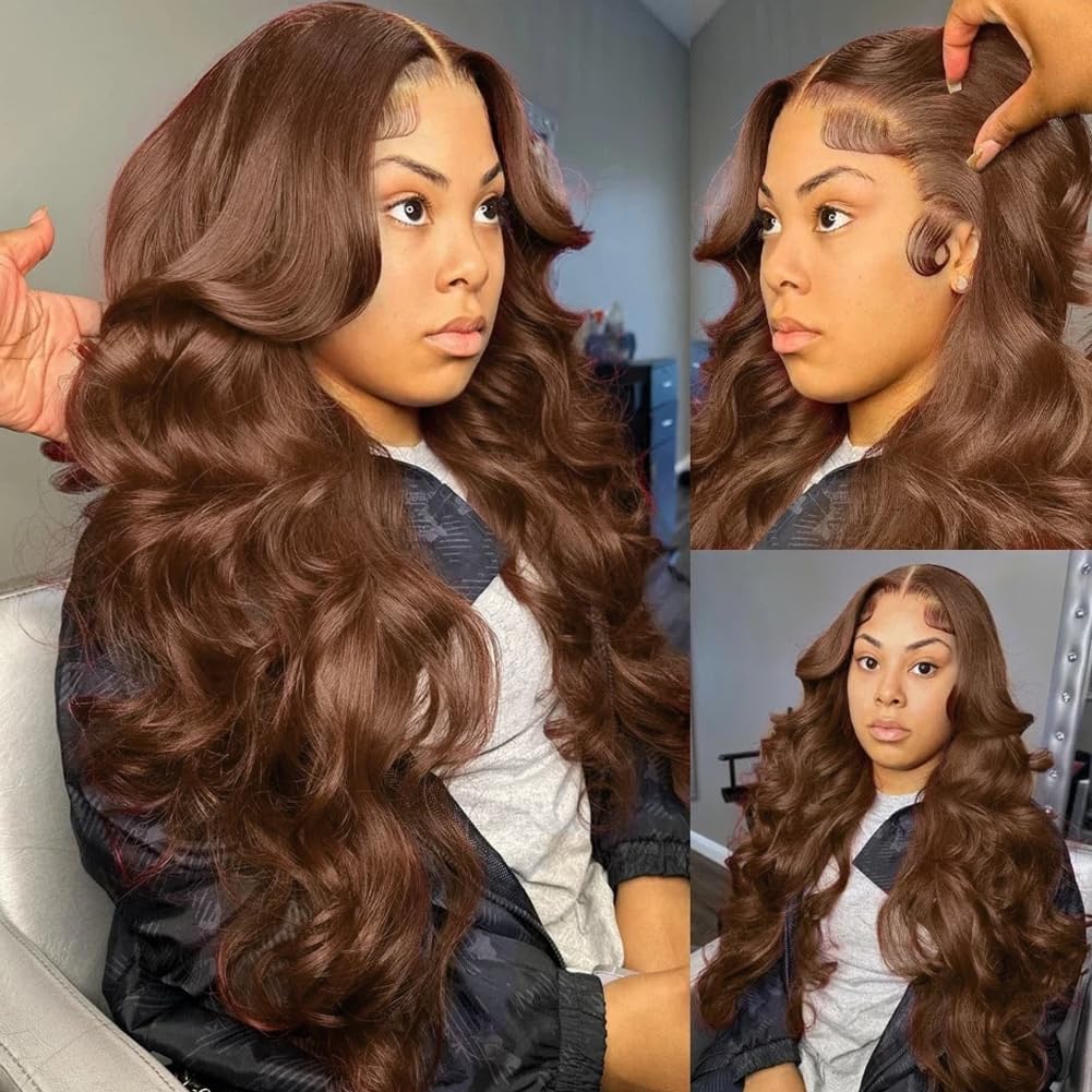 Gabrielle 22 Inch Chocolate Brown Body Wave Lace Front Wigs Human Hair Pre Plucked 13X4 Hd Lace Frontal Wigs Human Hair 180% Den