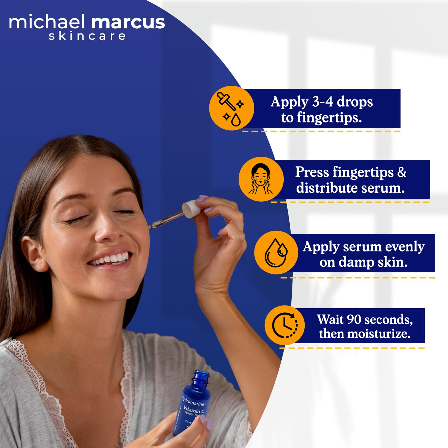 Michael Marcus Hydromarine Vitamin C Face Serum PLUS with Hyaluronic Acid & Triple Peptides - Reduce Dark Spots, Anti-Wrinkle, A