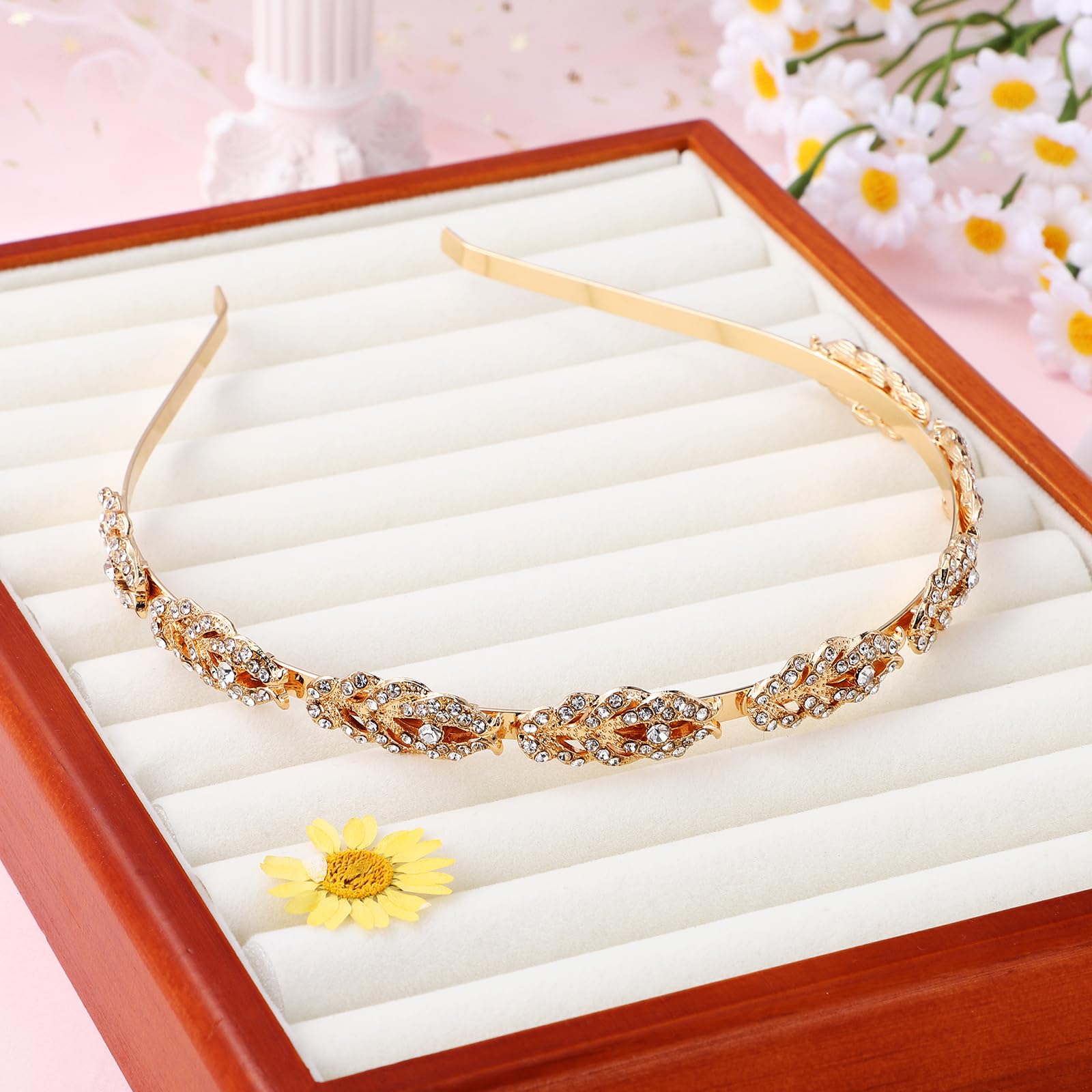 SAFIGLE Bridal Rhinestone Headpiece for Women - Thin Sparkly Jeweled Golden Hair Accessories for Bride, Bridesmaids