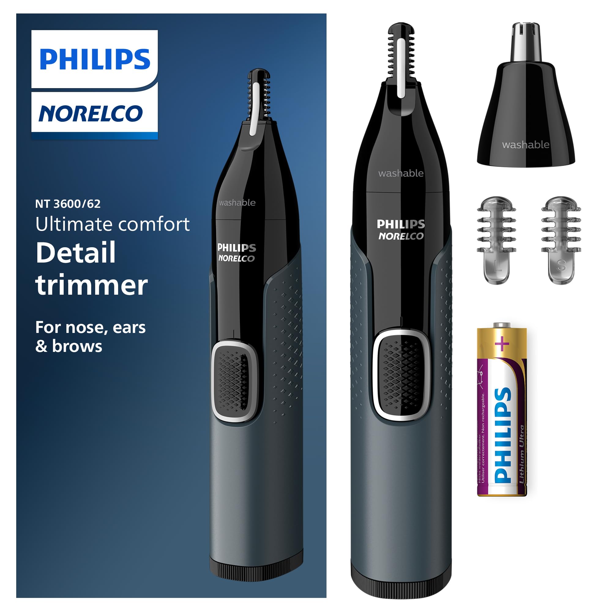 Philips Norelco Nose Trimmer 3000, For Nose, Ears Eyebrows, Nt3600/62