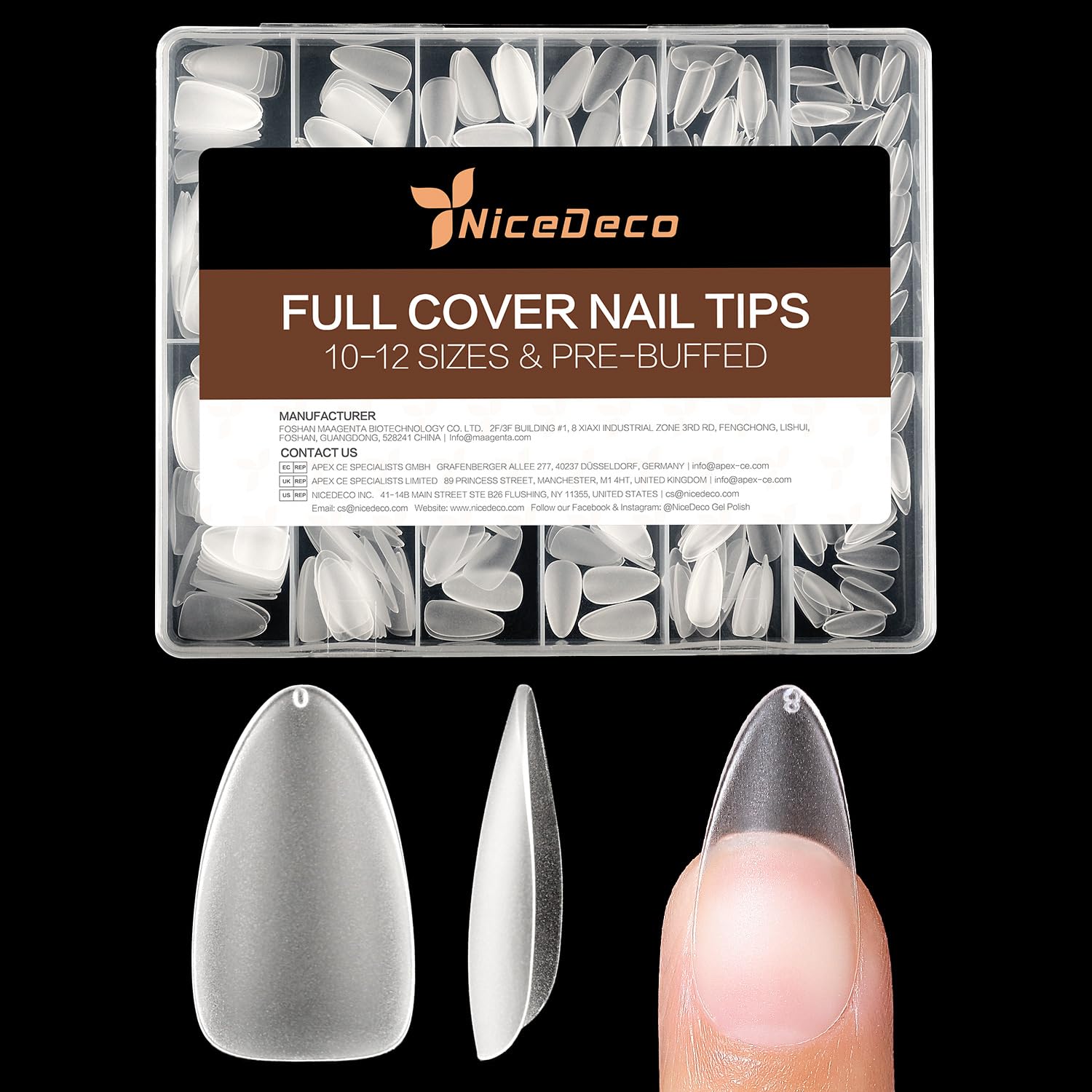 Nicedeco Gel Nail Tips Medium Almond Etch X Nail Tips, 10 Sizes 500 PCS Matte Full Cover False Nails Clear Acrylic Nails Glue on
