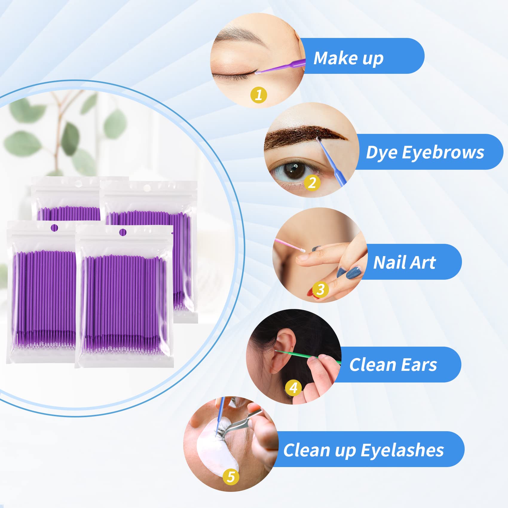 Annhua 400 PCS Disposable Micro Applicators Brush Eyelash Extension Micro Applicators Latisse Application Brushes Microfiber Wan