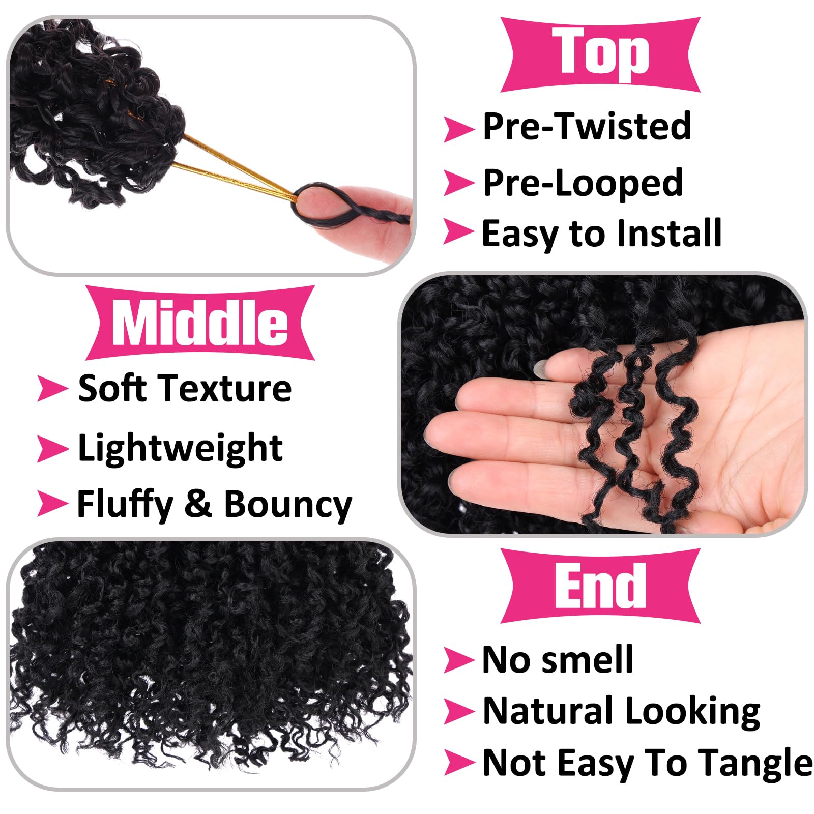 Unionbeauty 6 Inch Yanky Twist Crochet Braids Hair 8Packs Natural Black Pre-Twisted Micro Passion Twist Crochet Hair Pre-Looped