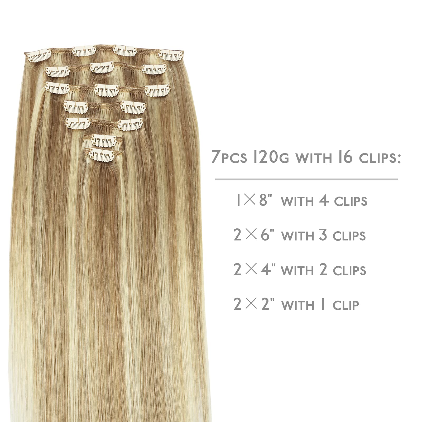 Wennalife Clip In Human Hair Extensions, 24 Inch 120G 7Pcs Light Blonde Highlighted Golden Blonde Hair Extensions Clip In Human