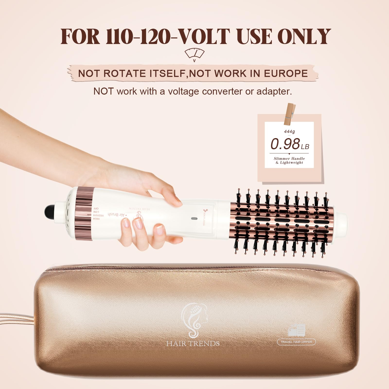 Hair Trends 1.5 Inch Barrel Round Brush Blow Dryer, Negative Ionic One Step Volumizer Dryer, 4-in-1 Hot air Brush-2.8 Inch Plus