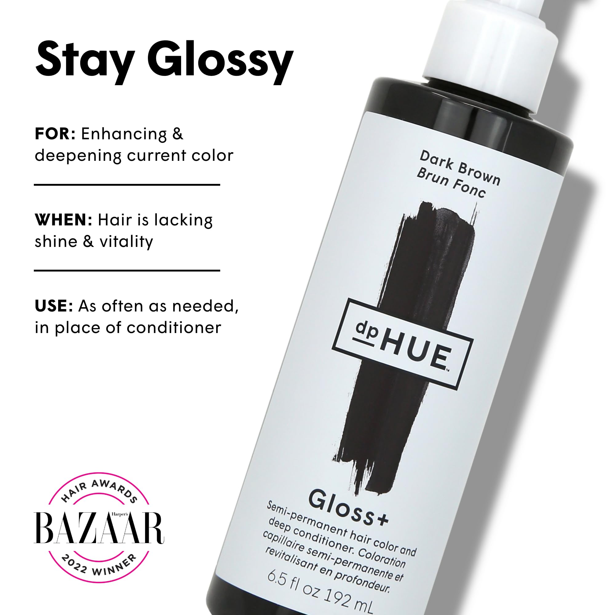 dpHUE Gloss+, Dark Brown - 6.5 oz (8-12 Applications) - Semi-Permanent Hair Color & Conditioner - Lasts Up to Eight Washes - Par