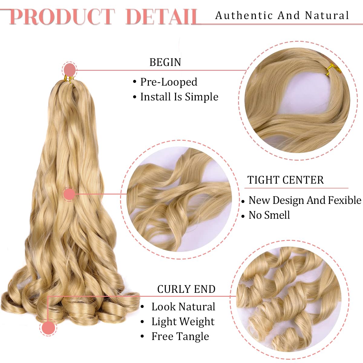 French Curl Braiding Hair 24 Inch Loose Wavy 8Pack Bouncy Curly Braiding Hair Extensions 75G/Pack #24 Blonde French Curl Synthet