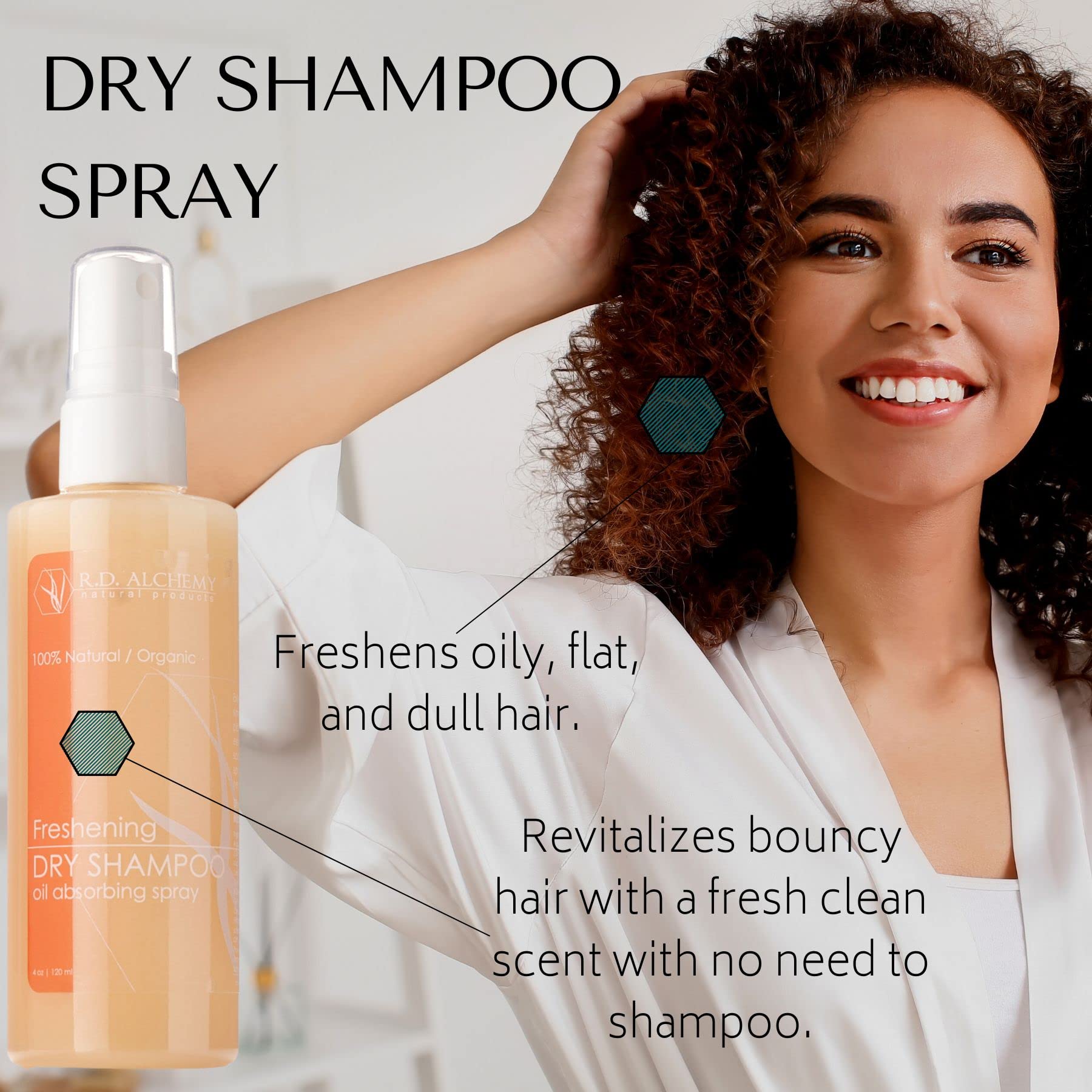 RD ALCHEMY - 100% Natural & Organic Dry Shampoo Spray - Instantly Cleanses and Refreshes Hair Naturally, While Absorbing Excess