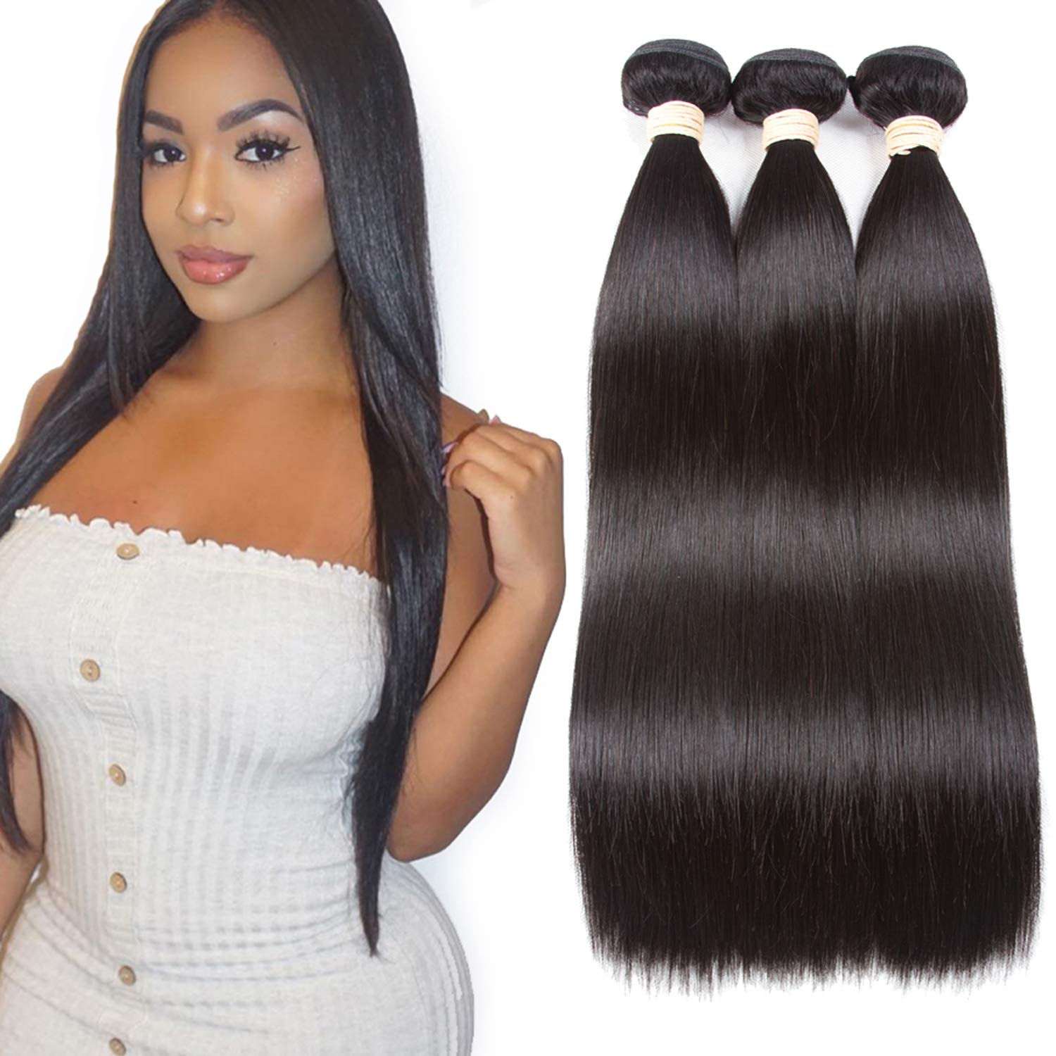 Beauhair Brazilian Straight Hair 3 Bundles With Frontal Closure(10 12 14+10Frontal) 13X4 Ear To Ear Lace Frontal Closure With Bu