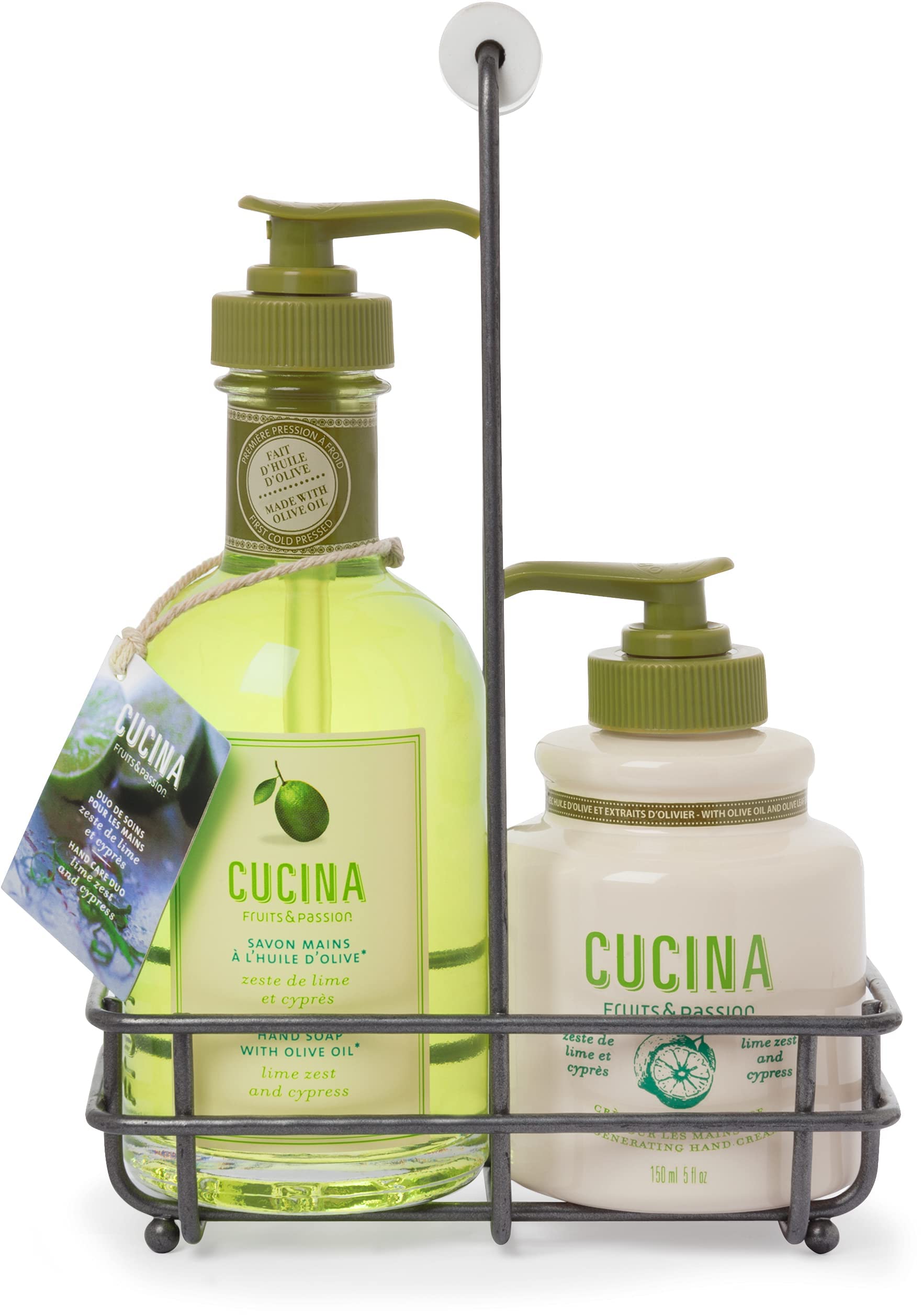 Fruits & Passion [Cucina] - Lime Zest & Cypress Tree Hand Care Duo Caddy Gift Set | Liquid Hand Soap Wash (5.1 oz) with Hand Cre