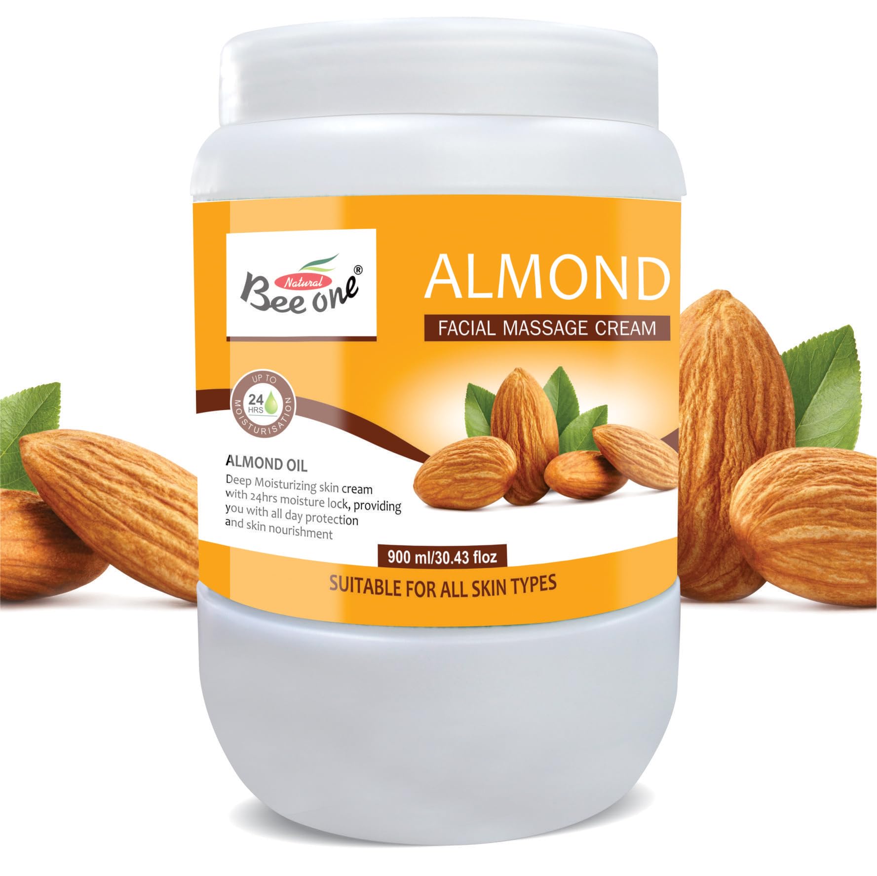Beeone Almond Massage Cream 900 Ml | Skin Brightening & Moisturizing Day Cream For Face, Body & Hands | Lightweight & Non-Greasy