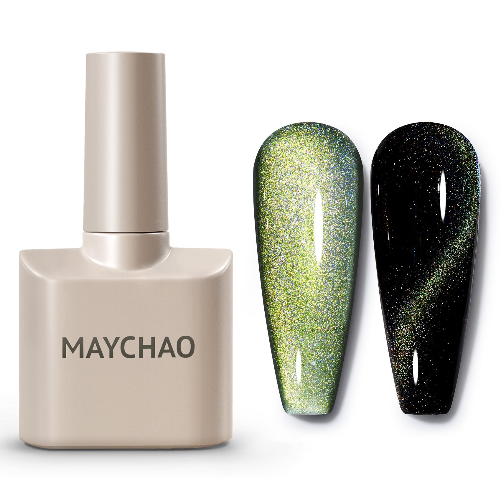 Maychao 15Ml Cat Eye Gel Nail Polish 1Pc Rainbow Green Gel Polish With Magnet Soak Off Holographic Magnetic Nail Polish For Nail
