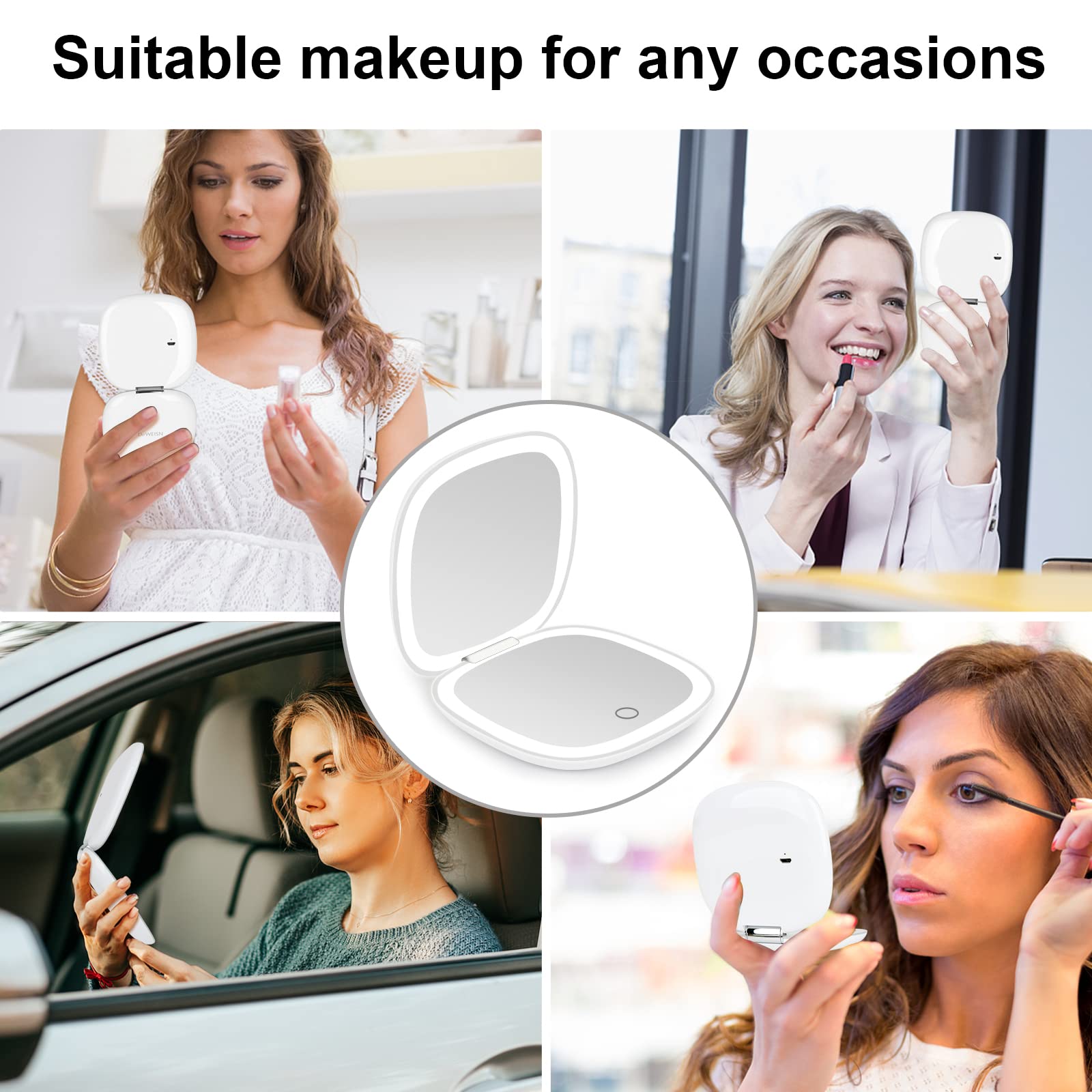 Deweisn Compact Mirror, Lighted Travel Makeup Mirror With 1X/10X Magnifying Double Sided Dimmable Portable Pocket For Handbag An