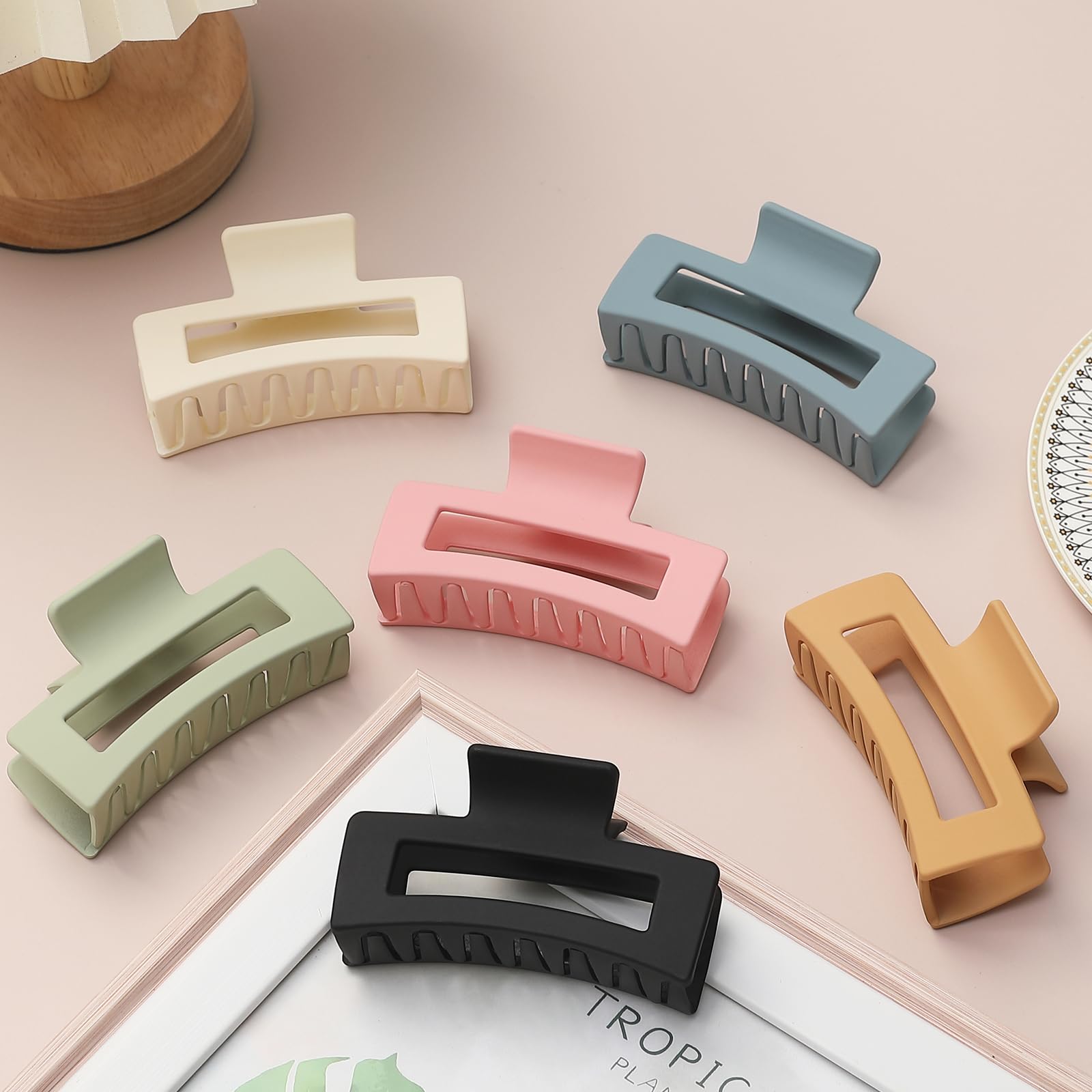 Sisiaipu 3.5 Inch Medium Banana Jaw Hair Clips - 6 Pack Square And Rectangle Clips For Women'S Hair - Basic Accessories