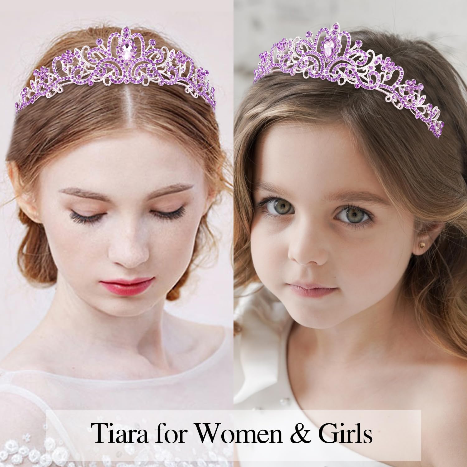 Atoden Birthday Crown and Sash Set Birthday Girls Purple Princess Tiara Queen Crowns Crystal Tiara Women Rhinestone Tiara Birthd
