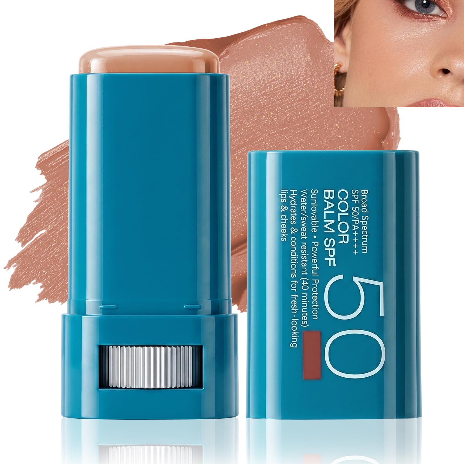 Sunscreen Blush Stick for Cheek & Lip SPF 50 Blendable Cream Color Balm, 02