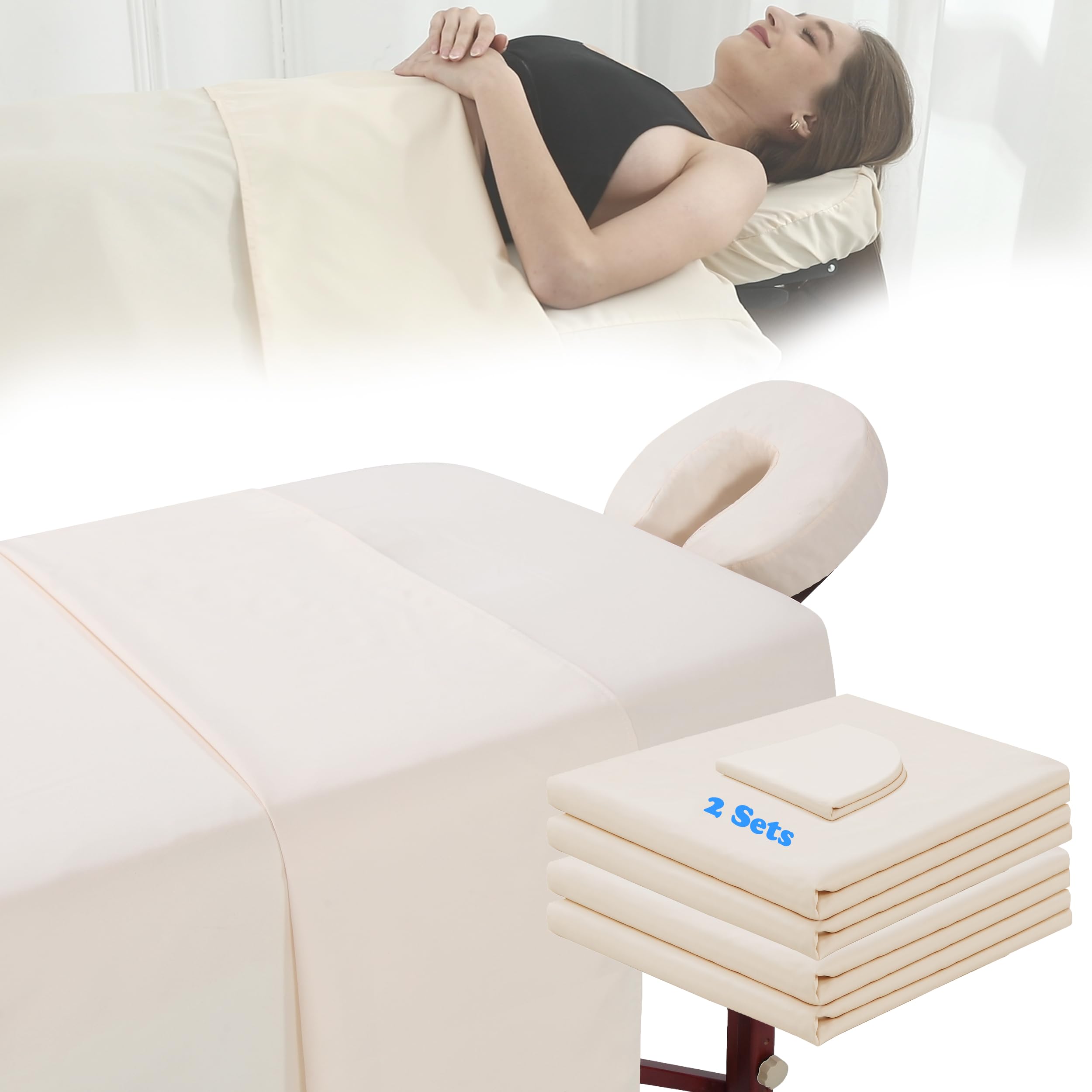 GASIYU 2 Sets Microfiber Massage Table Sheet Sets - 3 Pcs Massage Bed Cover, Soft Wrinkle Free, Includes Fitted Sheet, Face Crad