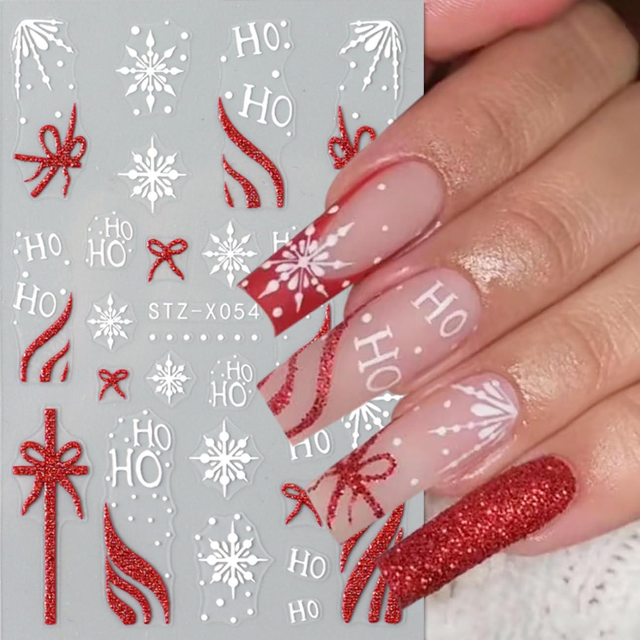 8Pcs Christmas Nail Stickers 5D Embossed Nail Decals Xmas French Santa Hat Snowflake Gift Bow English Elk Bear Adhesive Design R