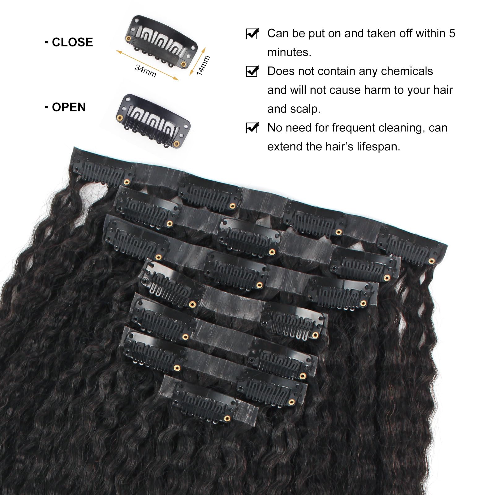 ABH AMAZINGBEAUTY HAIR Kinky Straight Clip on Hair Extensions 22 Inch Kinky Clip ins for Black Women Human Hair Double Weft PU S