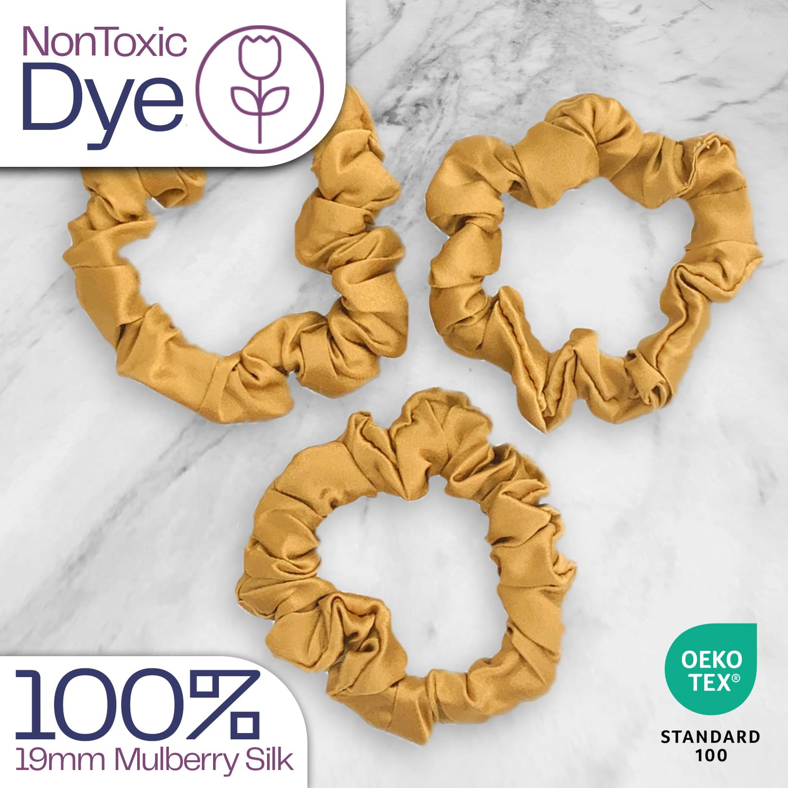 Celestial Silk Mulberry Silk Scrunchies For Hair - Small Silk Hair Ties (Gold)