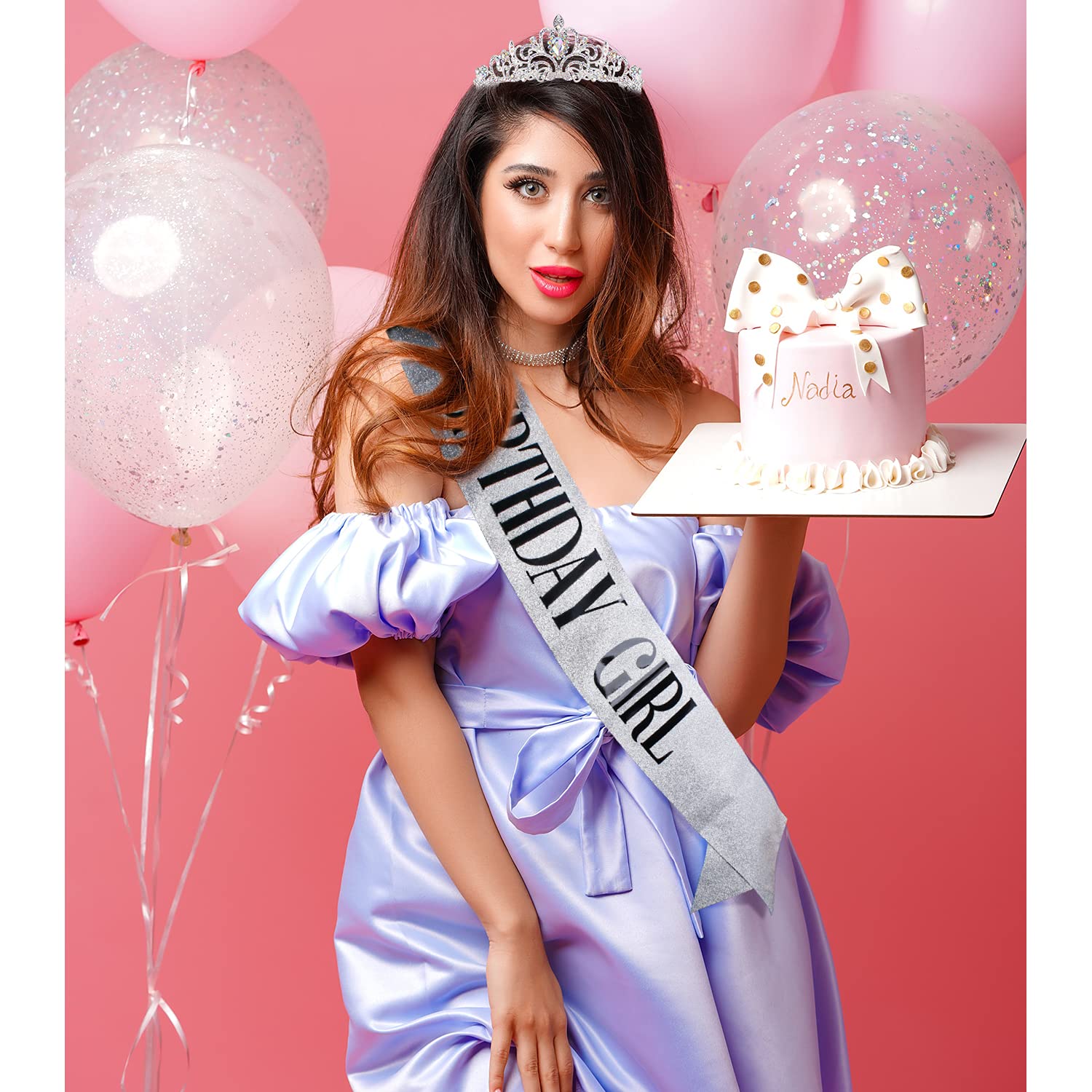 ''Birthday Girl '' Sash & Rhinestone Tiara Set Silver COCIDE Birthday Sash and Tiara for Women Birthday Decoration Kit Rhinesto