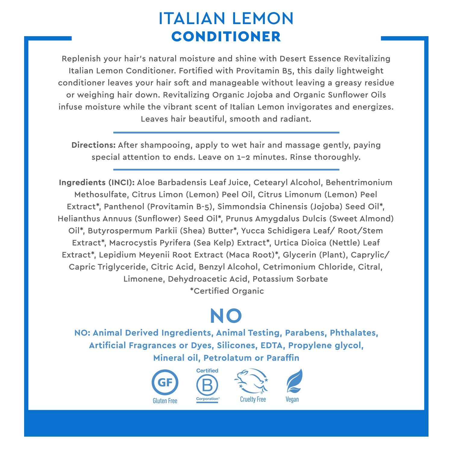 Desert Essence Italian Lemon Conditioner - 8 Fl Ounce - Revitalizing Hair Detangler - Adds Volume - Shine & Strength - Scented -