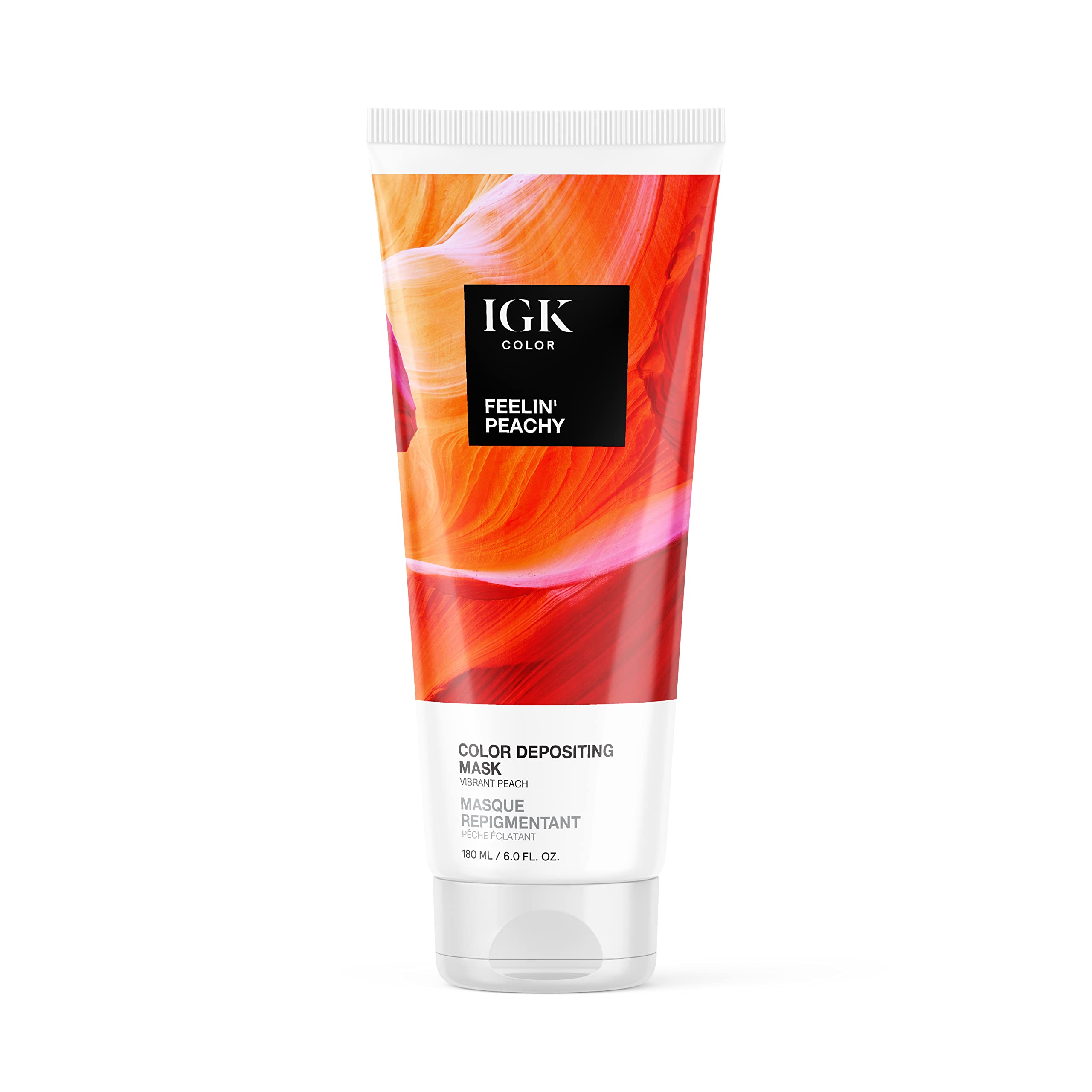 IGK Color Depositing Mask FEELIN' PEACHY - Vibrant Peach | Conditioning + Hydrate + Shine | Vegan + Cruelty Free | 6 Oz