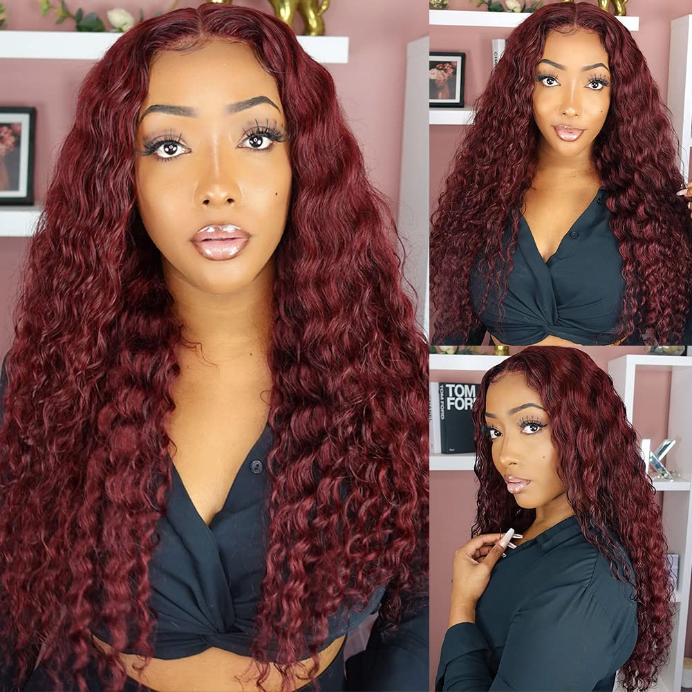 Alibeauty 99J Burgundy Lace Front Wigs Human Hair Pre Plucked With Baby Hair 13X4 Hd Transparent Deep Wave Lace Frontal Wigs Hum