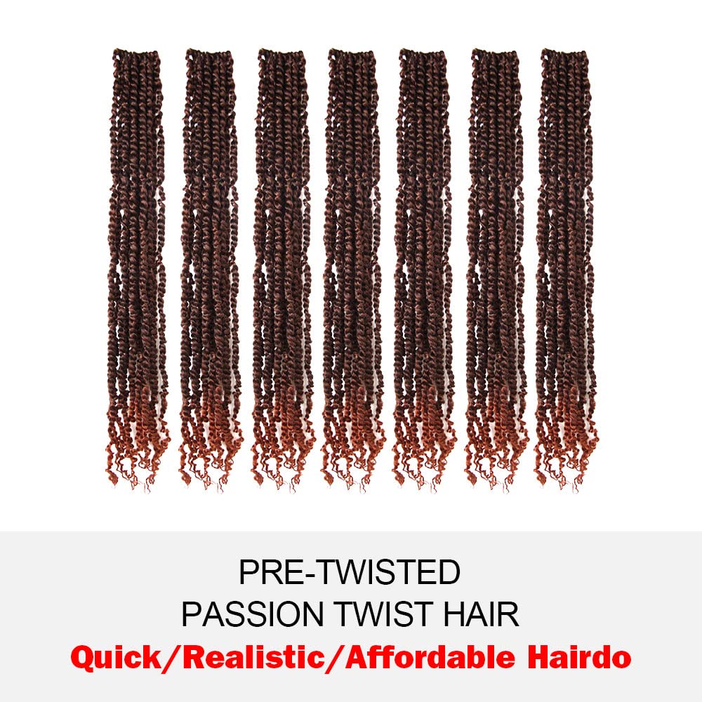 Wudas Long Passion Twist Hair 22 Inch Pre-Twisted Passion Twists Crochet Hair Ombre Ginger Red Pre-Looped Synthetic Crochet Brai