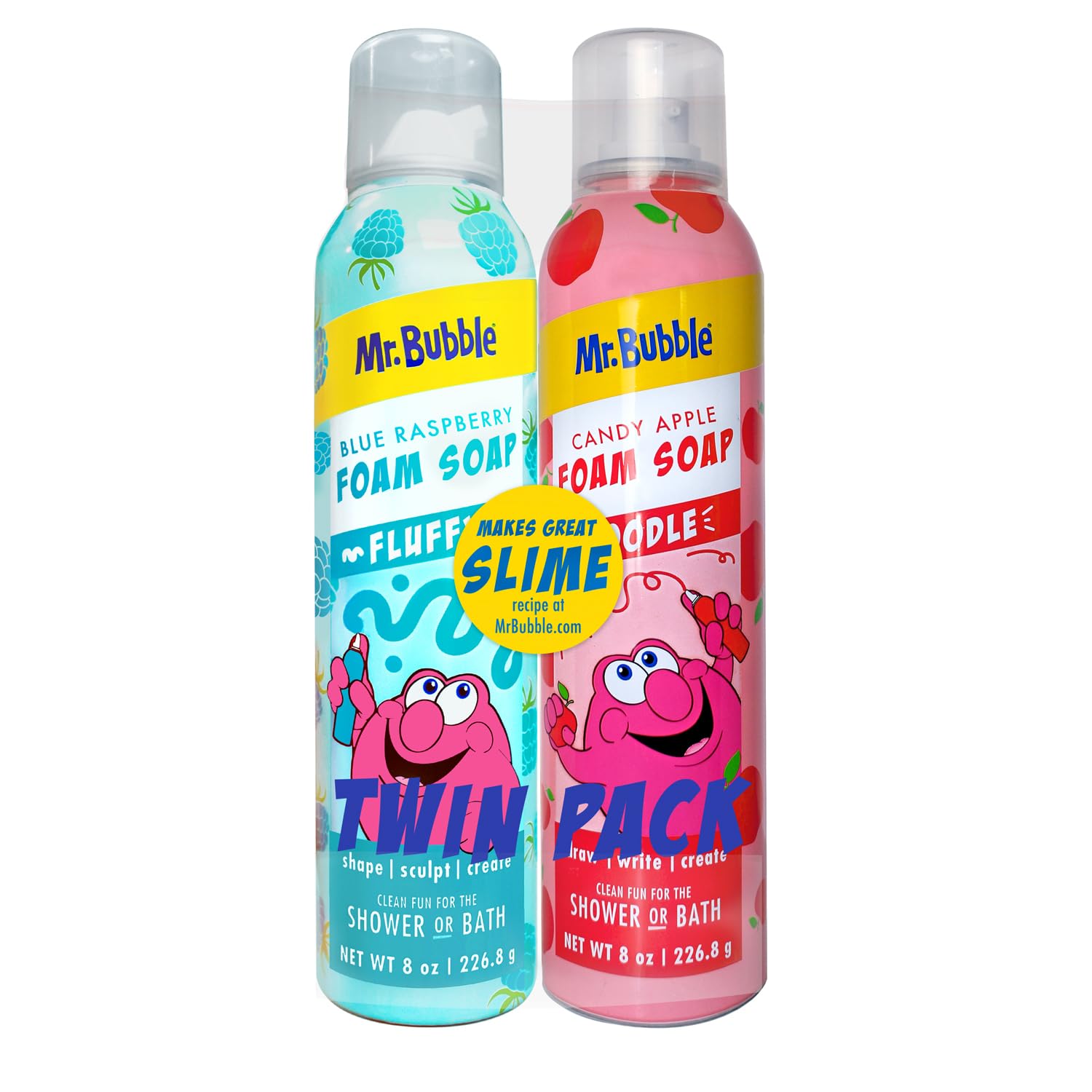 Mr. Bubble Twin Pack Foam Soap - Sculpt And Draw In The Tub; Soft, Moldable, Gentle, Scented Foam (Pack Of 2, 8 Fl Oz Each)