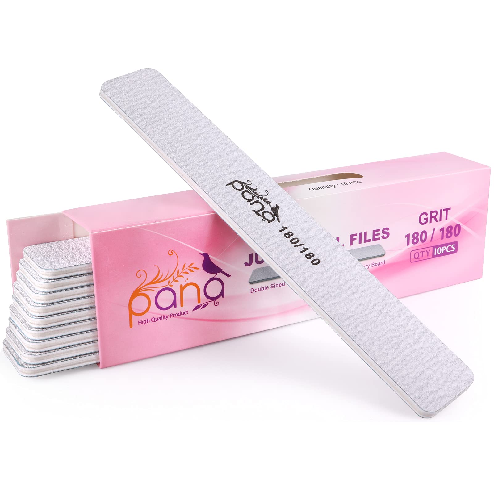 10PCS Jumbo Size PANA Professional Double Sided Nail Files - Zebra, 180/180 Grit - Emery Board Nail Buffering File Manicure Pedi
