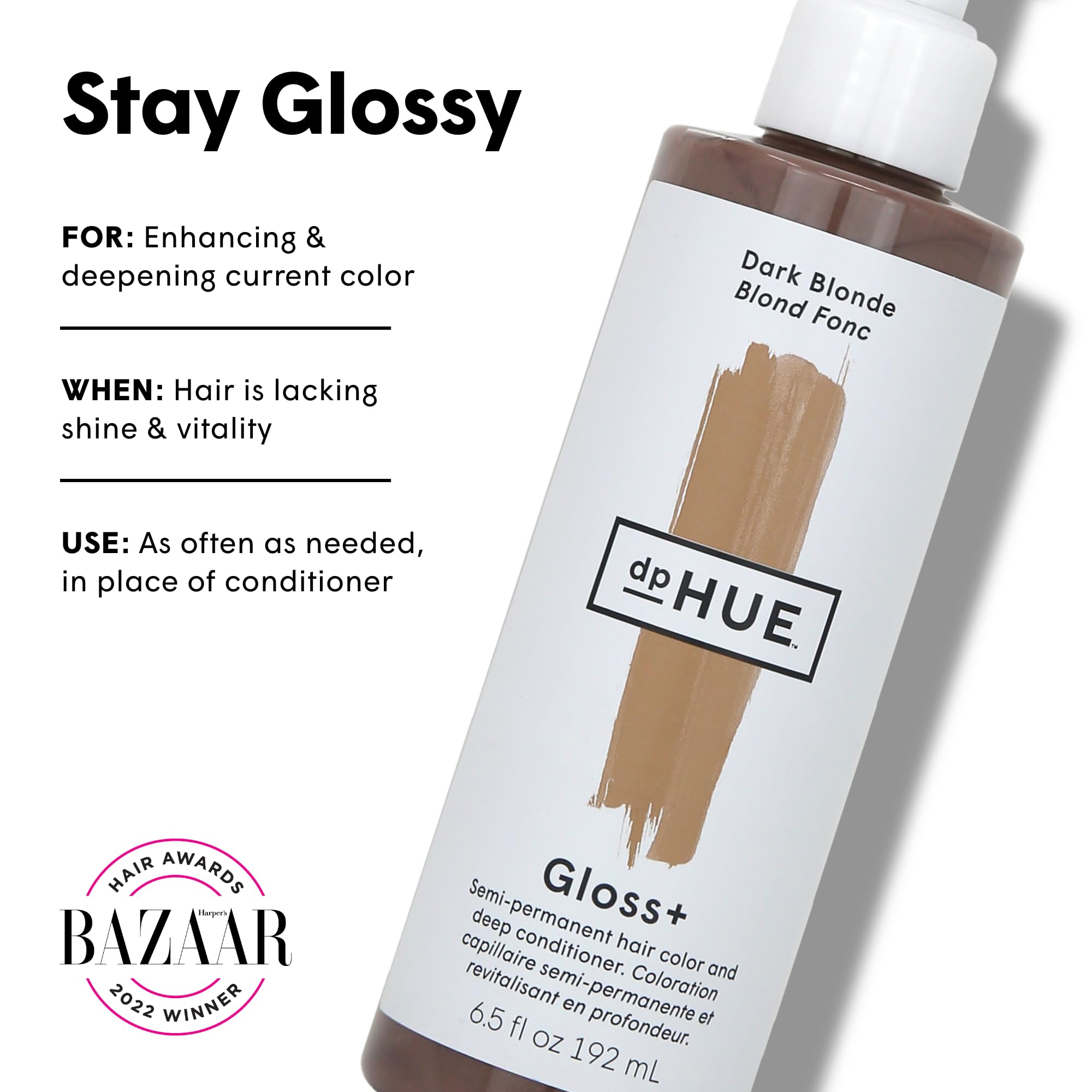 dpHUE Gloss+, Dark Blonde - 6.5 oz - Semi-Permanent Hair Color & Conditioner - Paraben, SLS & SLES Sulfate Free - Vegan, Leaping