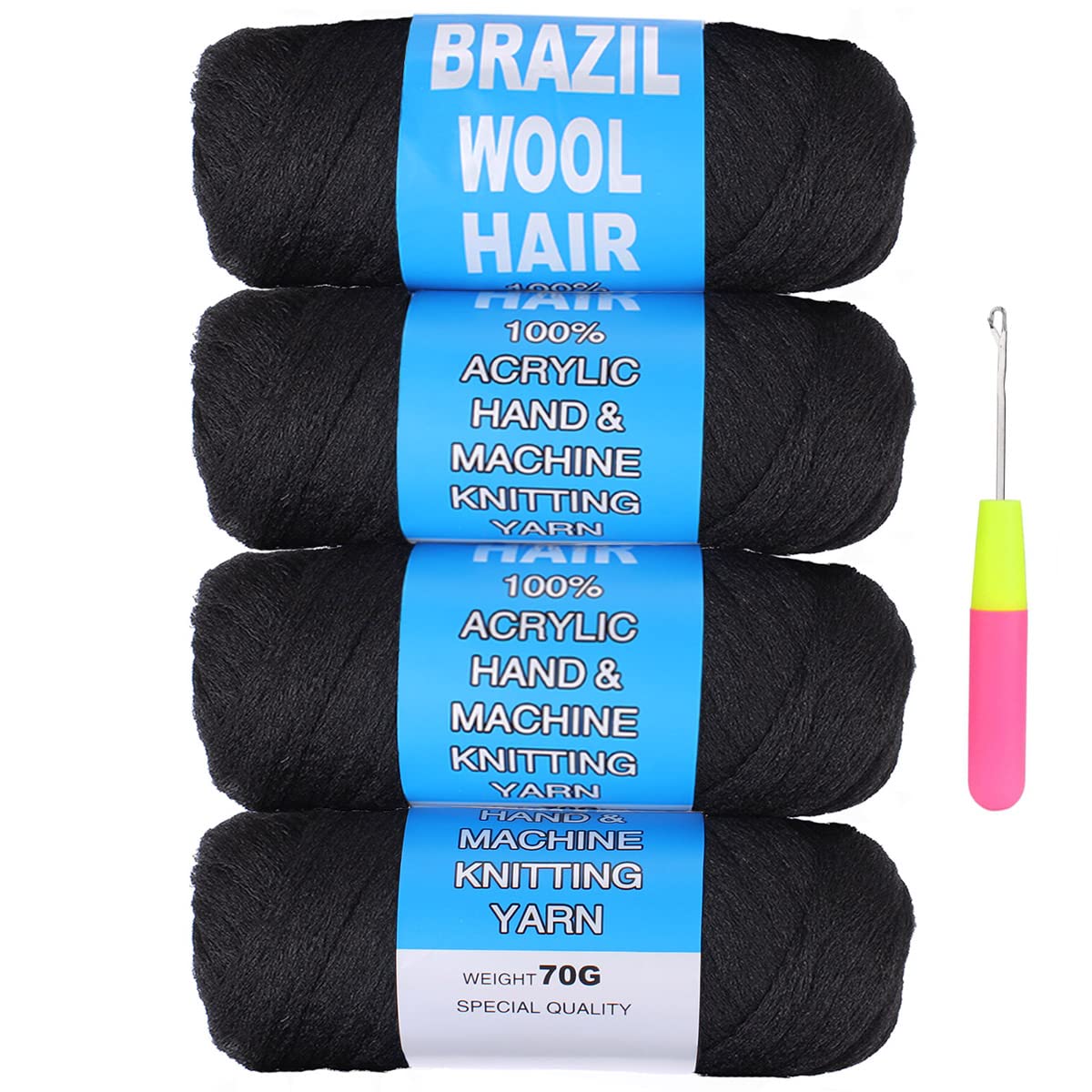 COOKOO 4 Roll Natural Black Brazilian Wool Hair Acrylic Yarn for African Crochet Hair Jumbo Braids Senegalese Twisting Knitting 