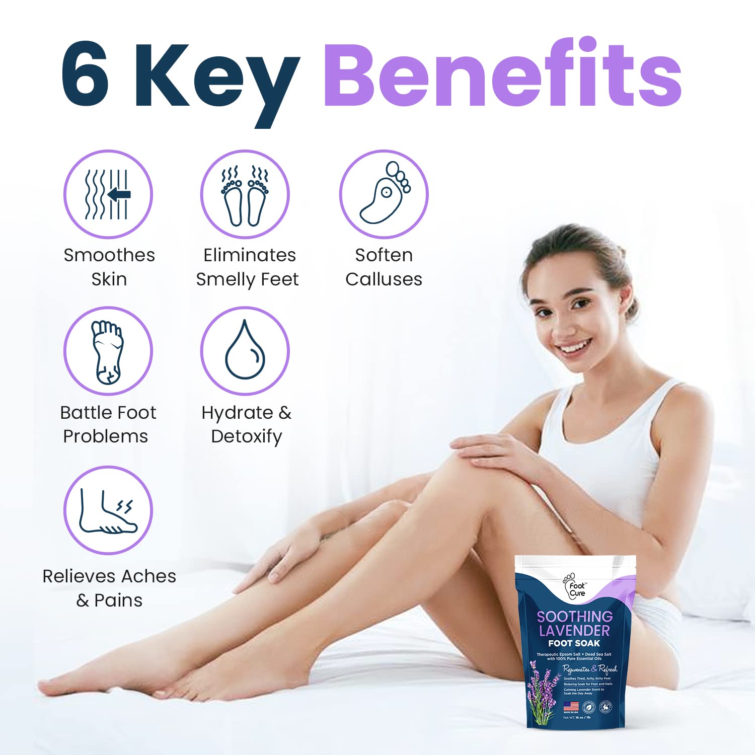 Soothing Lavender Foot Soak With Epsom Salt - Best Toenail Treatment, & Softens Calluses - Soothes Sore & Tired Feet, Foot Odor