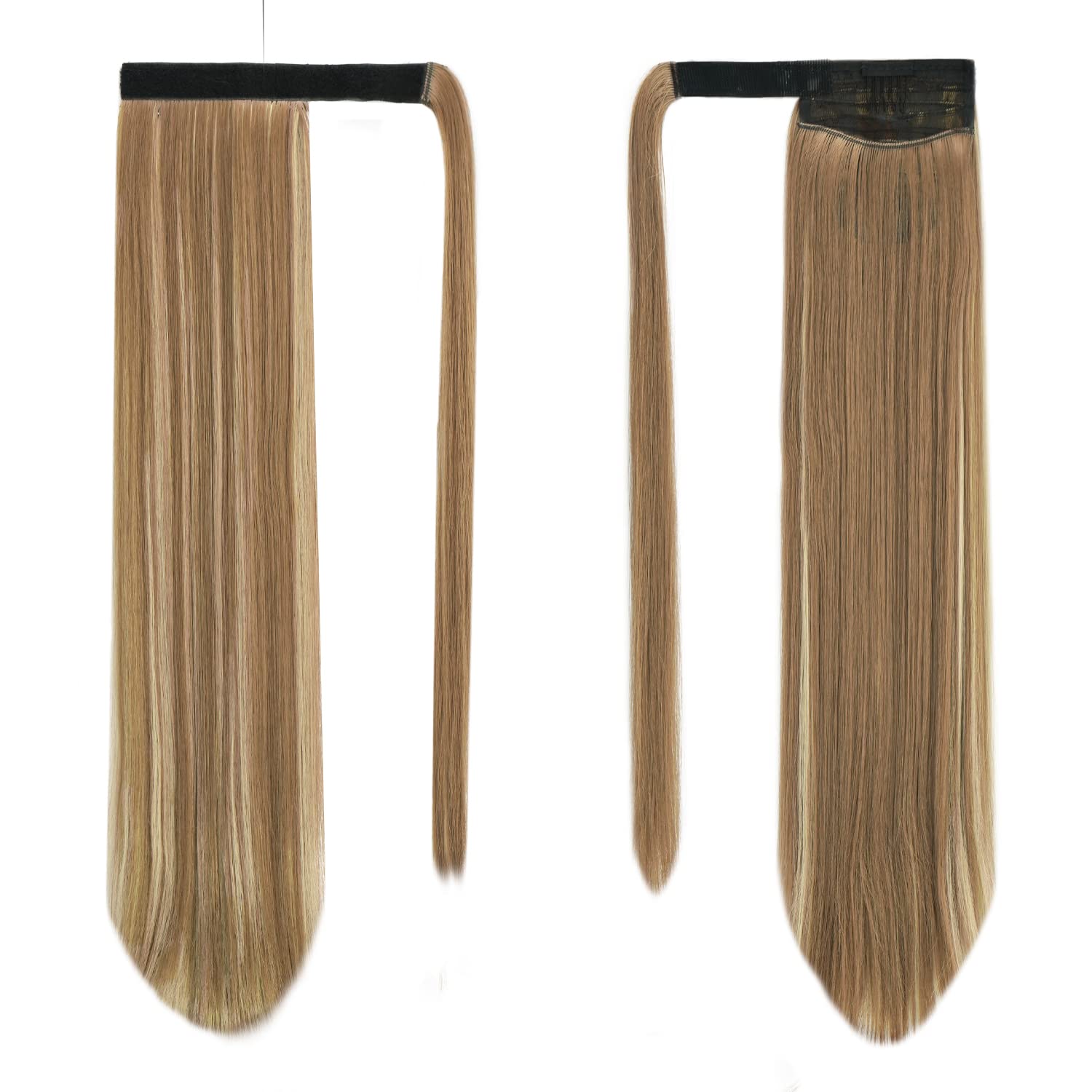 BARSDAR 24 inch Ponytail Extension Long Straight Wrap Around Clip in Synthetic Fiber Hair for Women - Brown & Blonde