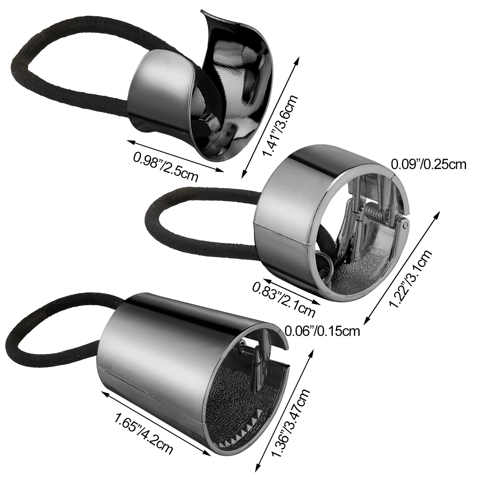 3 Pieces Metal Circle Hair Cuff Elastic Hair Band Hair Ties Ponytail Holder Hair Rope Accessory For Women Girls, 3 Styles (Black