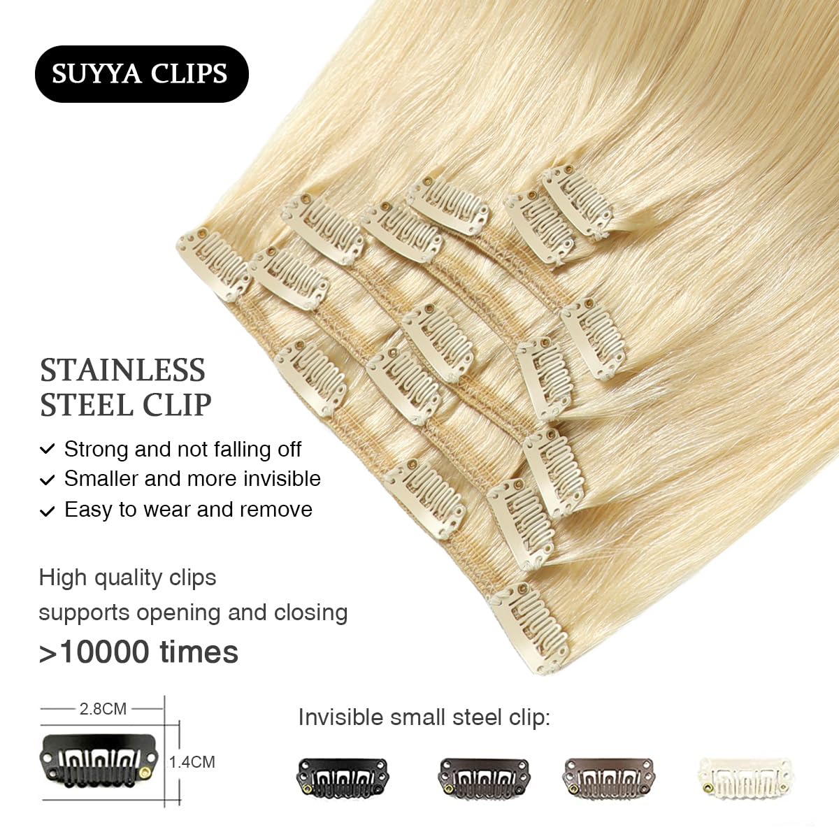 Suyya Clip In Hair Extensions Real Human Hair,Bleach Blonde Clip In Hair Extensions Straight Human Hair Clip Ins Double Weft Hum