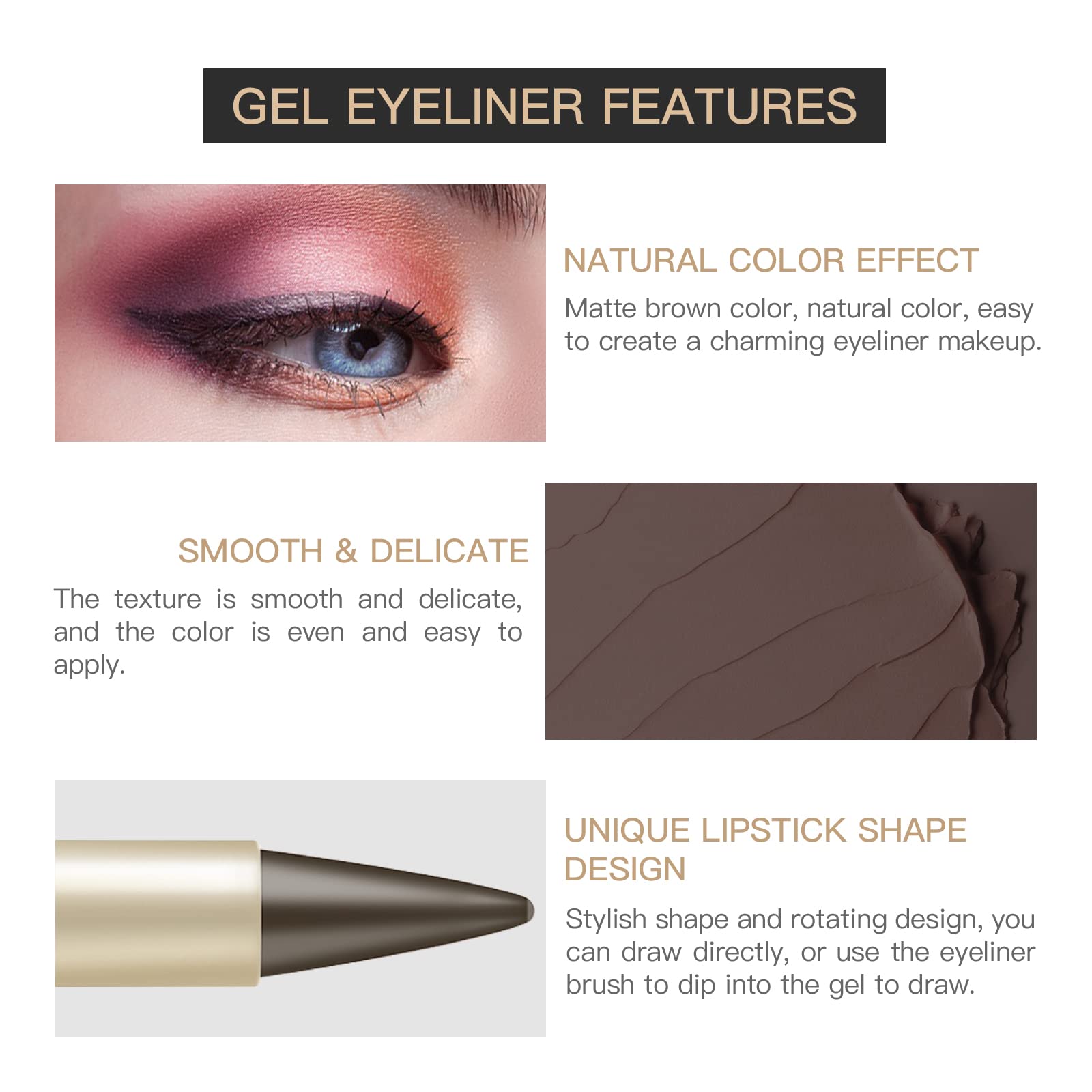 Lokfar 2 Pcs Gel Eyeliner Set, Cream Eyeliner Tool Smudge Proof And Waterproof Eyeliner Pencil Matte Brown Eye-Liner Pencil Tatt